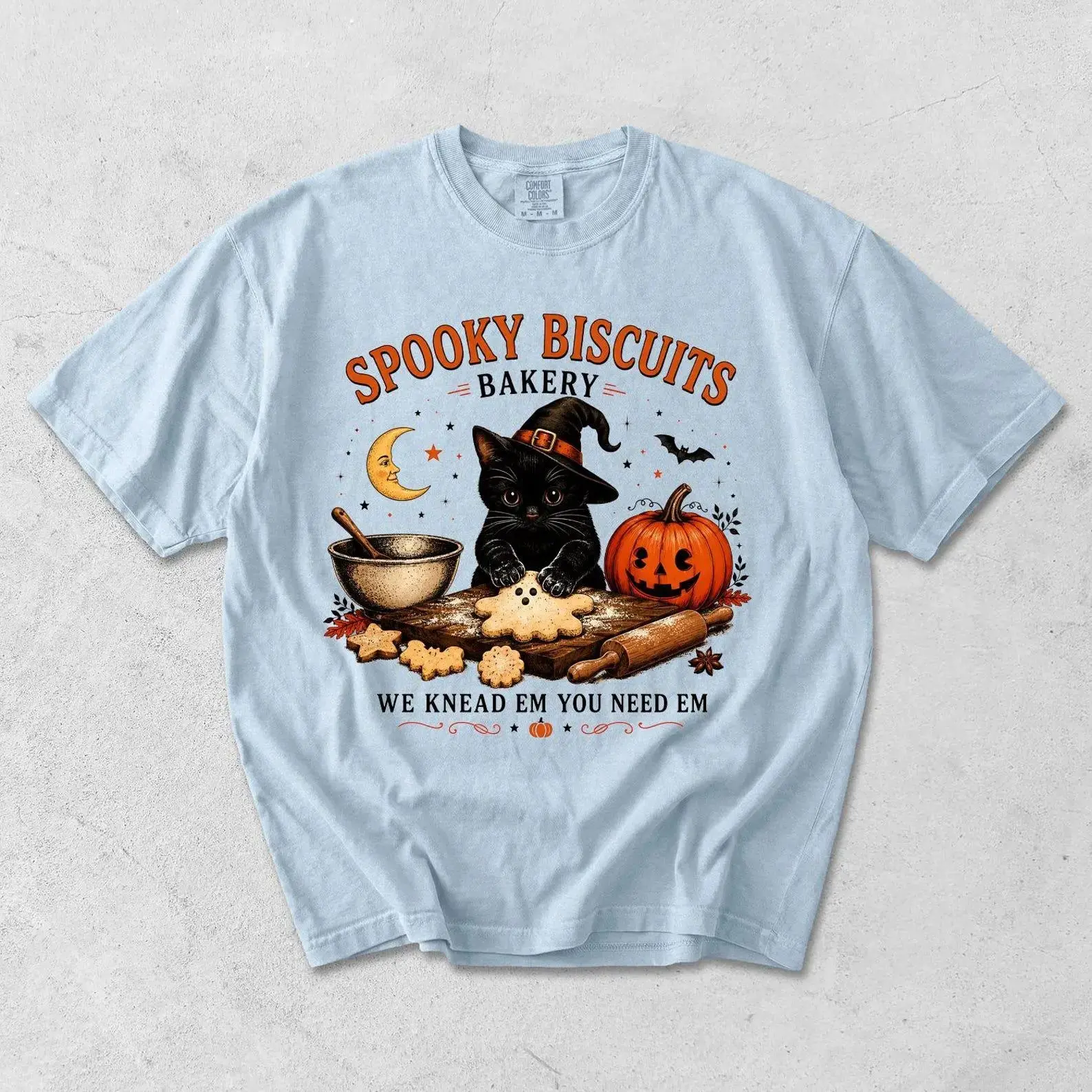 Comfort Colors Spooky Biscuits Bakery Shirt, Black Cat Halloween Tee, Vintage Retro Fall Kitty Lover Womens Graphic Top - photo 3