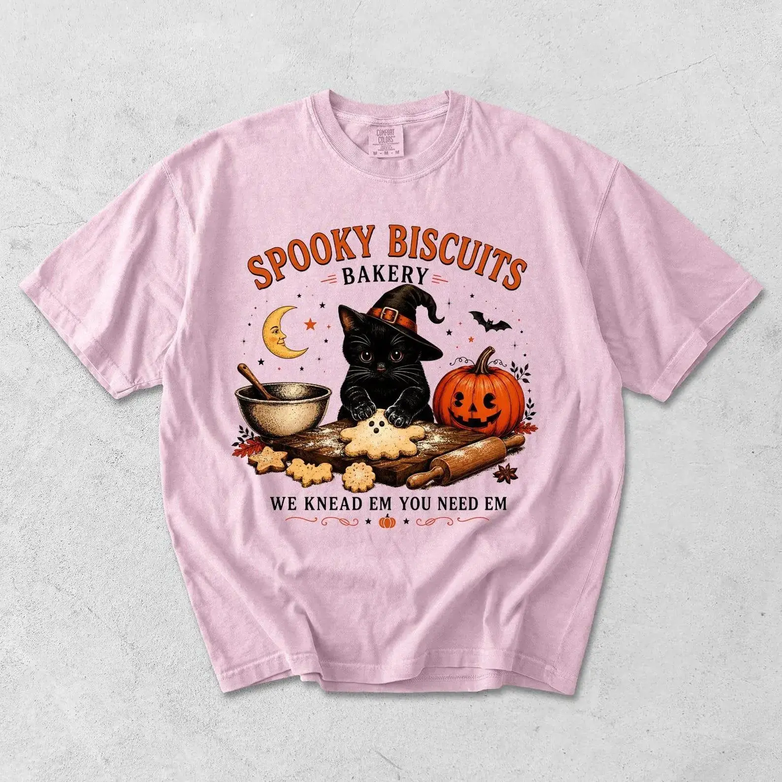 Comfort Colors Spooky Biscuits Bakery Shirt, Black Cat Halloween Tee, Vintage Retro Fall Kitty Lover Womens Graphic Top - photo 4