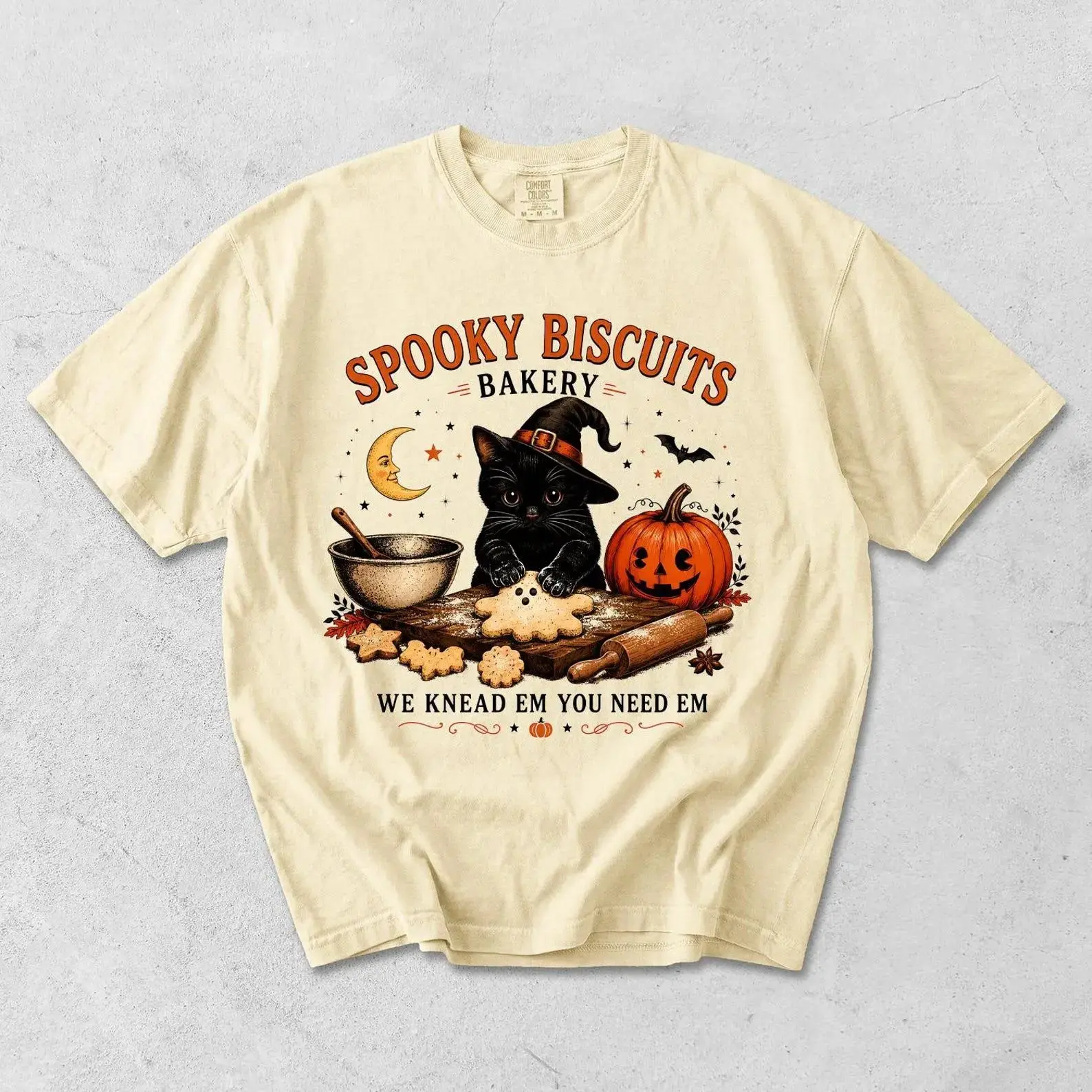 Comfort Colors Spooky Biscuits Bakery Shirt, Black Cat Halloween Tee, Vintage Retro Fall Kitty Lover Womens Graphic Top - photo 5