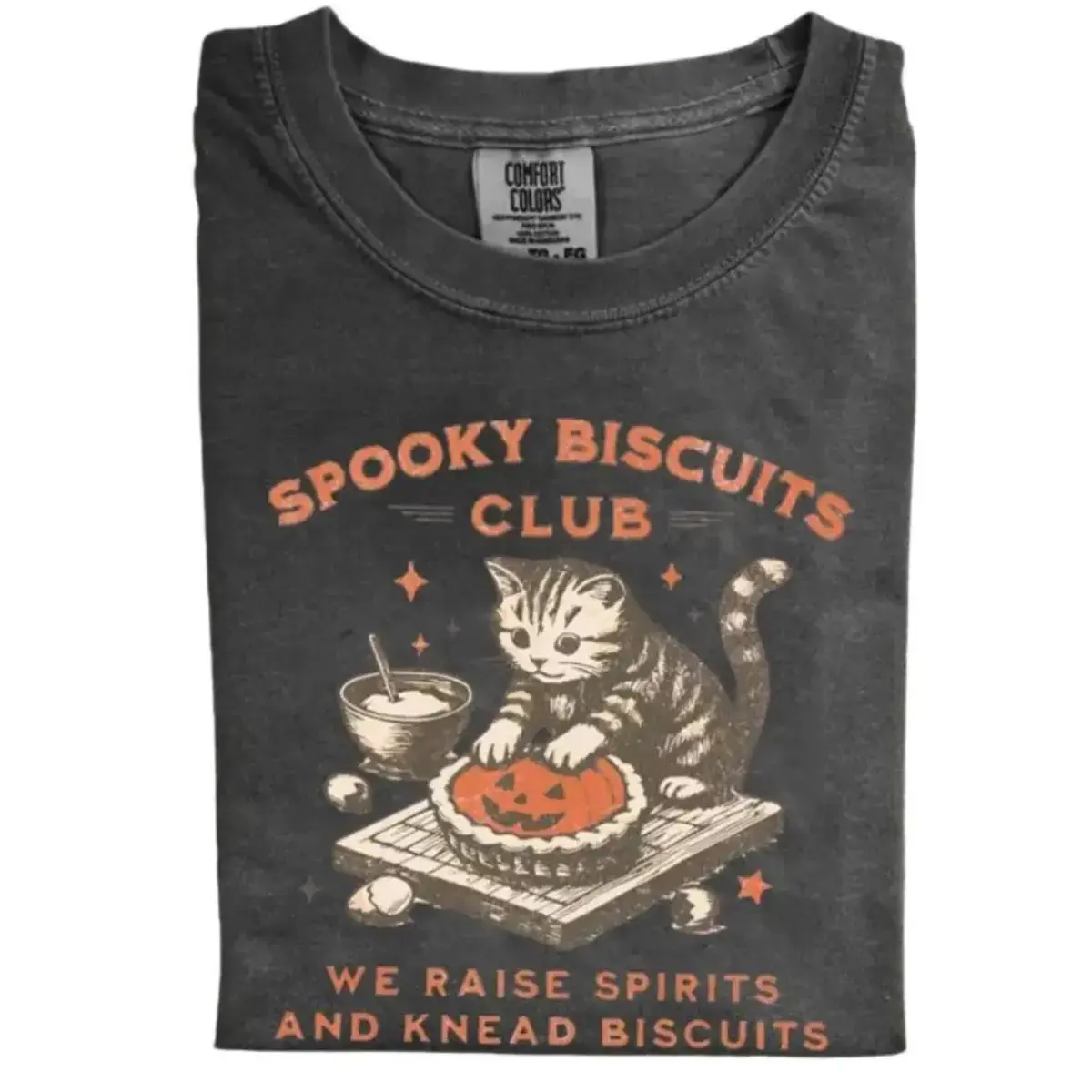 Comfort Colors Spooky Biscuits Club Shirt, Halloween Cat T-Shirt, Pumpkin Pie Baking Graphic Tee