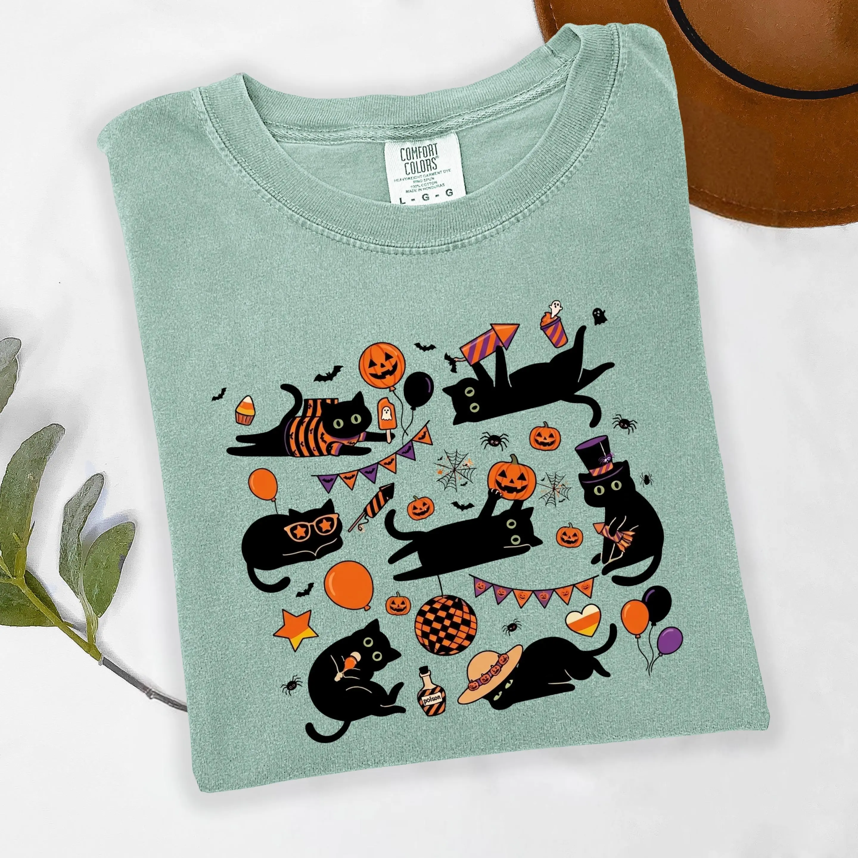 Comfort Colors Spooky Black Cats Shirt, Vintage Halloween Pumpkin Kitty Lover Mom Gift Tee