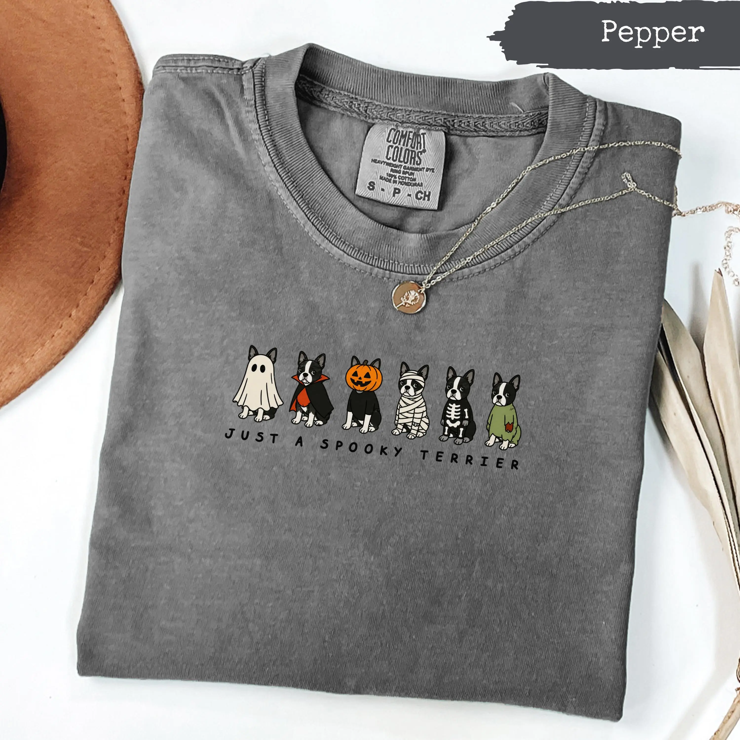 Comfort Colors Spooky Boston Terrier Halloween Costume Shirt, Cute Dog Lover Fall Graphic Tee, Funny Pet Gift - photo 2