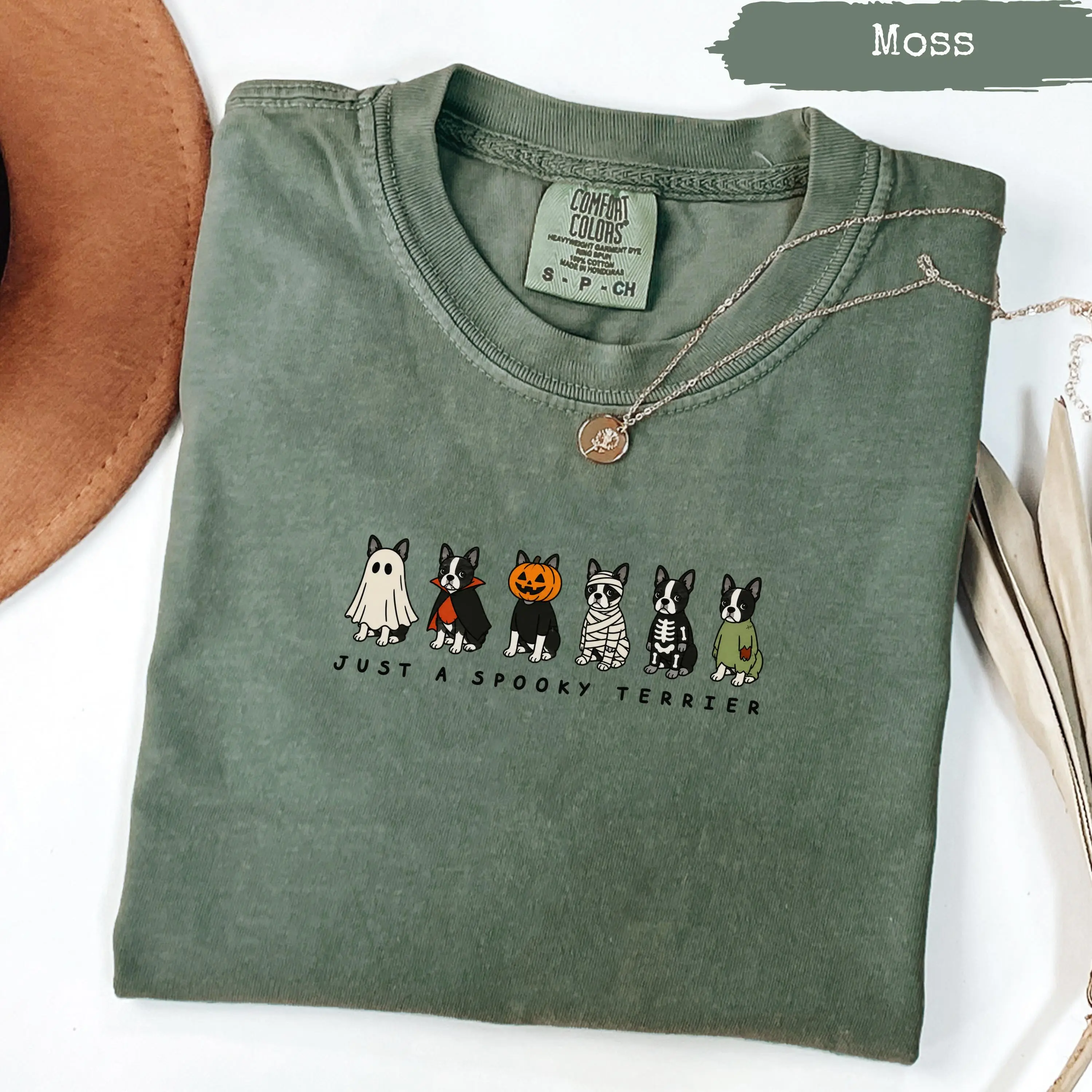 Comfort Colors Spooky Boston Terrier Halloween Costume Shirt, Cute Dog Lover Fall Graphic Tee, Funny Pet Gift - photo 5
