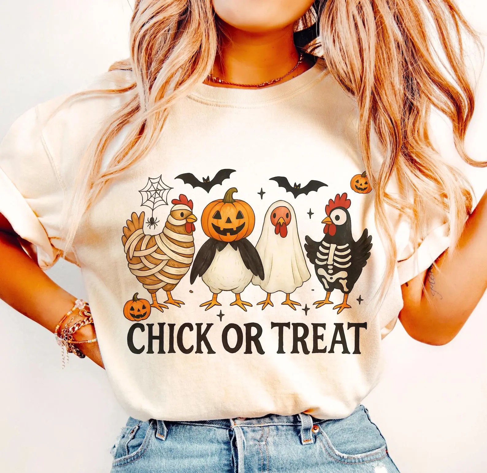 Comfort Colors Spooky Chicken Halloween Shirt, Chick or Treat - photo 2