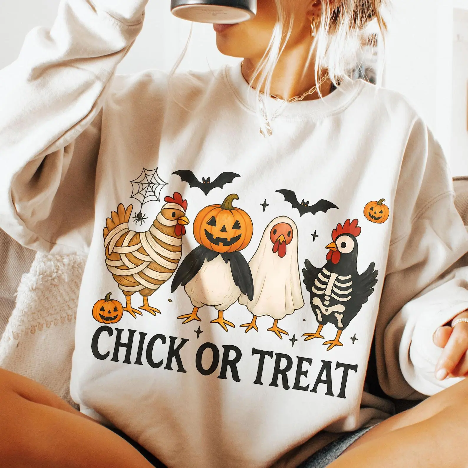 Comfort Colors Spooky Chicken Halloween Shirt, Chick or Treat - photo 3