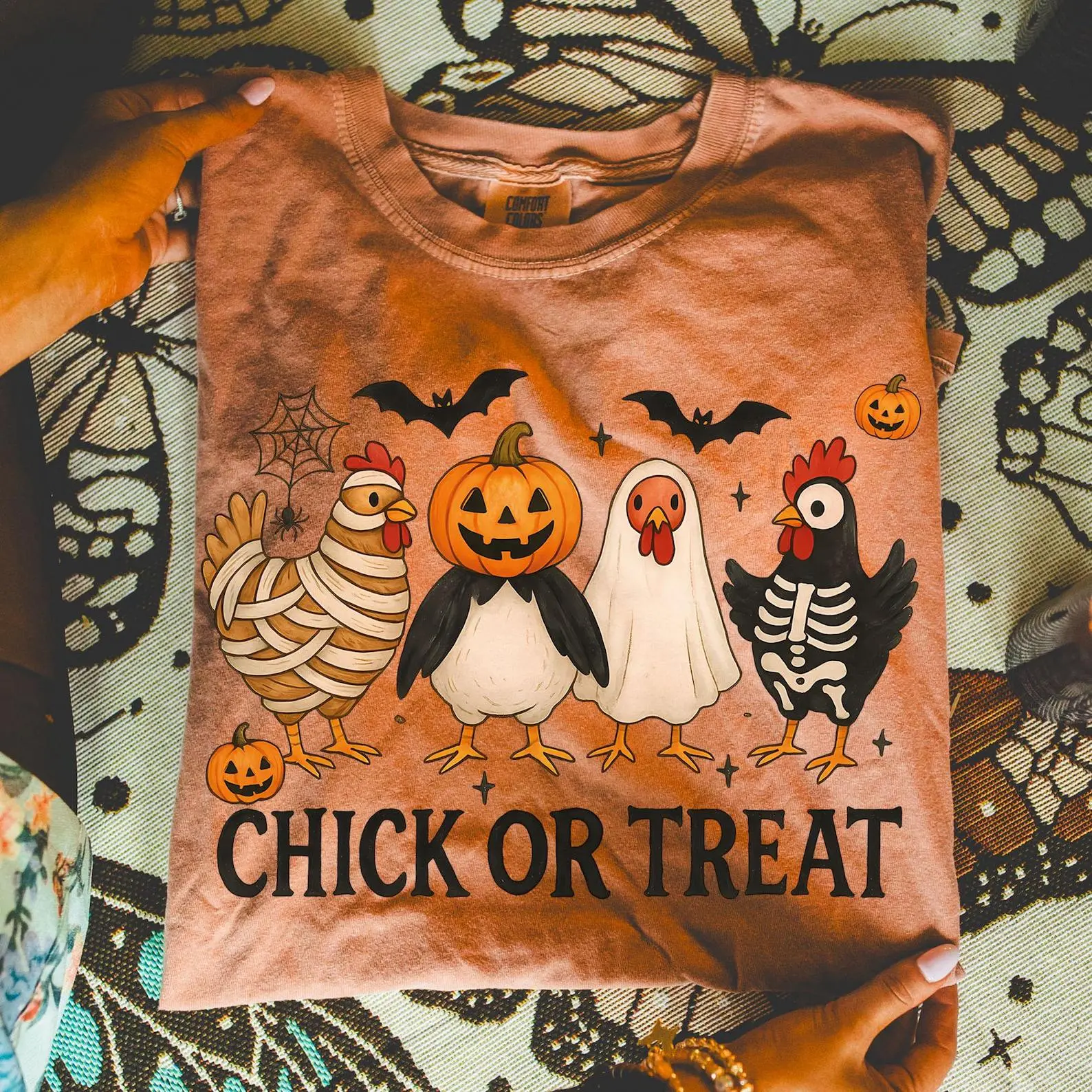 Comfort Colors Spooky Chicken Halloween Shirt, Chick or Treat - photo 4