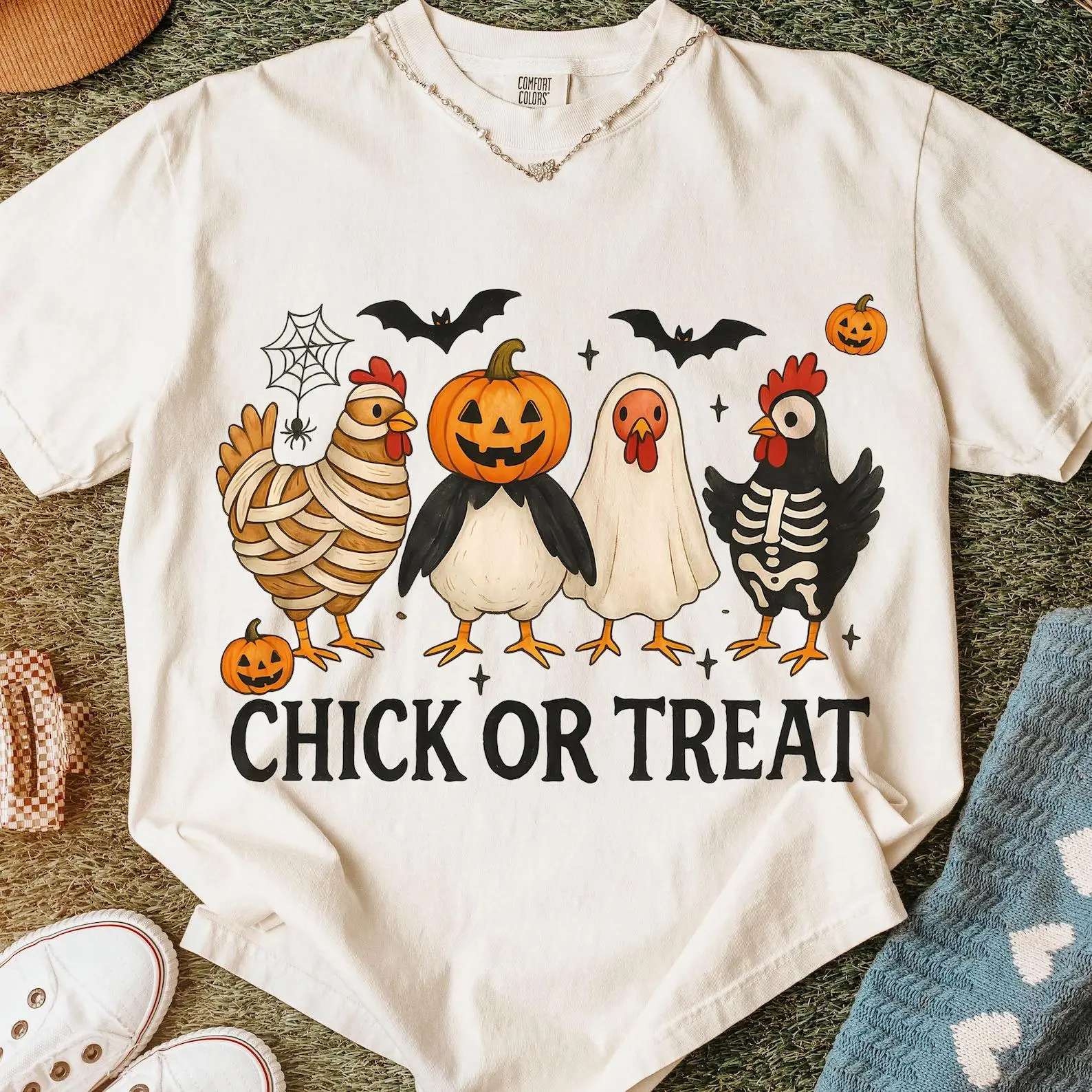 Comfort Colors Spooky Chicken Halloween Shirt, Chick or Treat - photo 5
