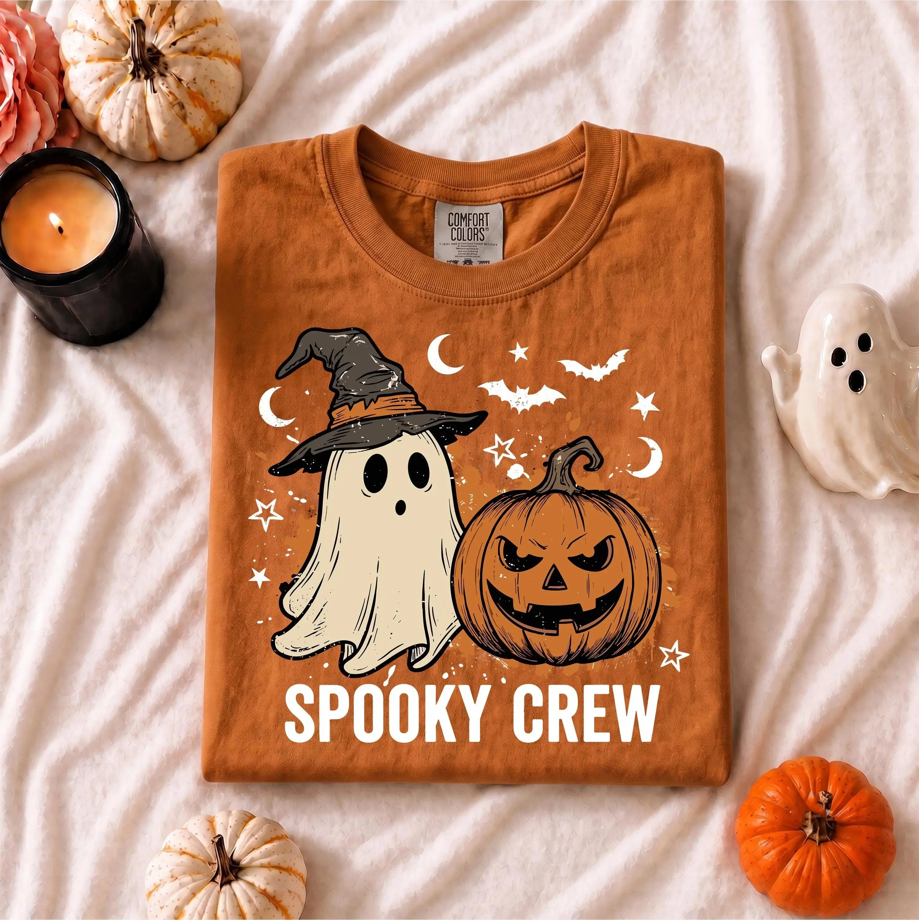 Comfort Colors Spooky Crew Halloween Shirt, Cute Funny Ghost Pumpkin Fall Graphic Tee for Women - photo 2