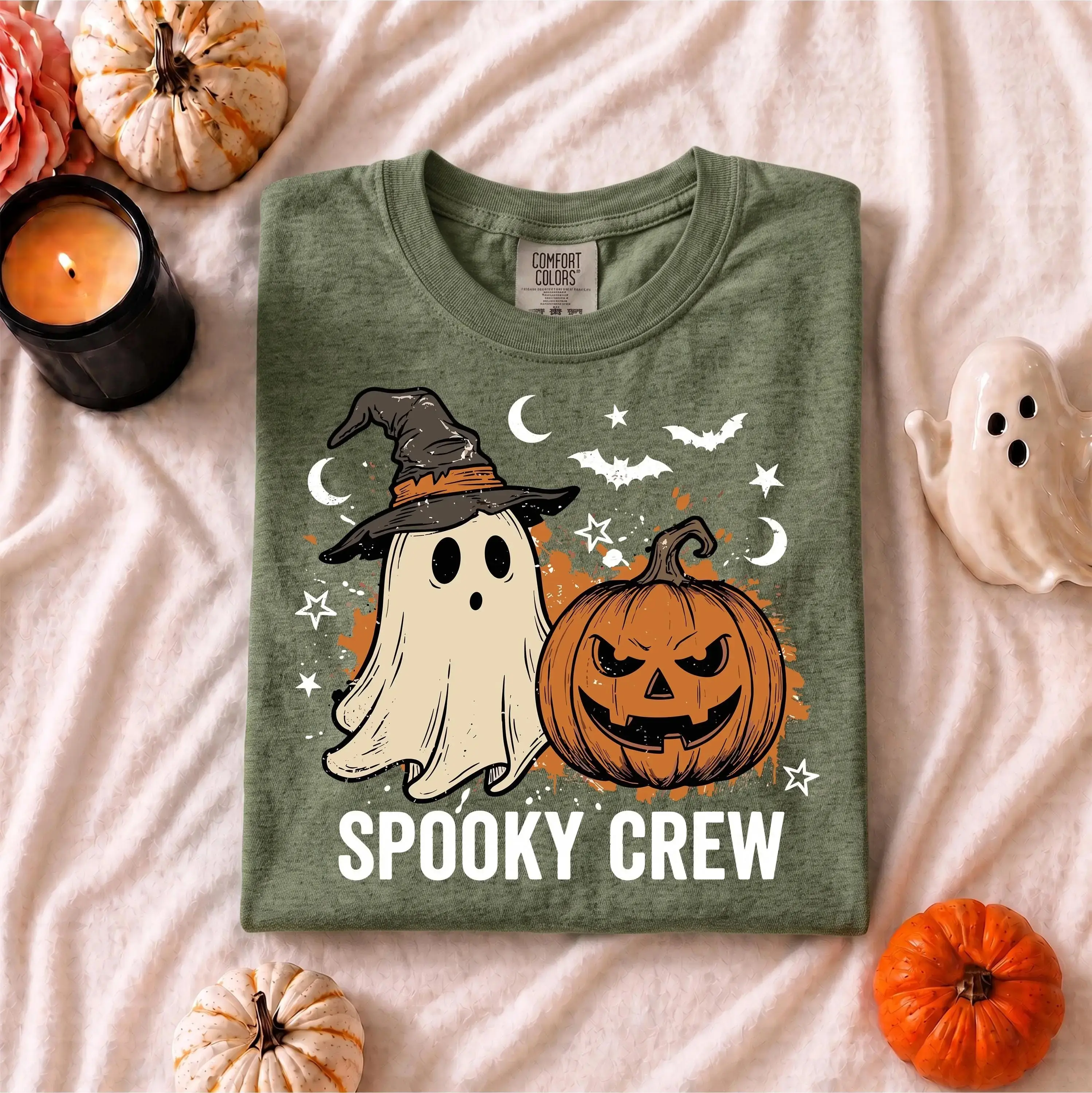 Comfort Colors Spooky Crew Halloween Shirt, Cute Funny Ghost Pumpkin Fall Graphic Tee for Women - photo 3