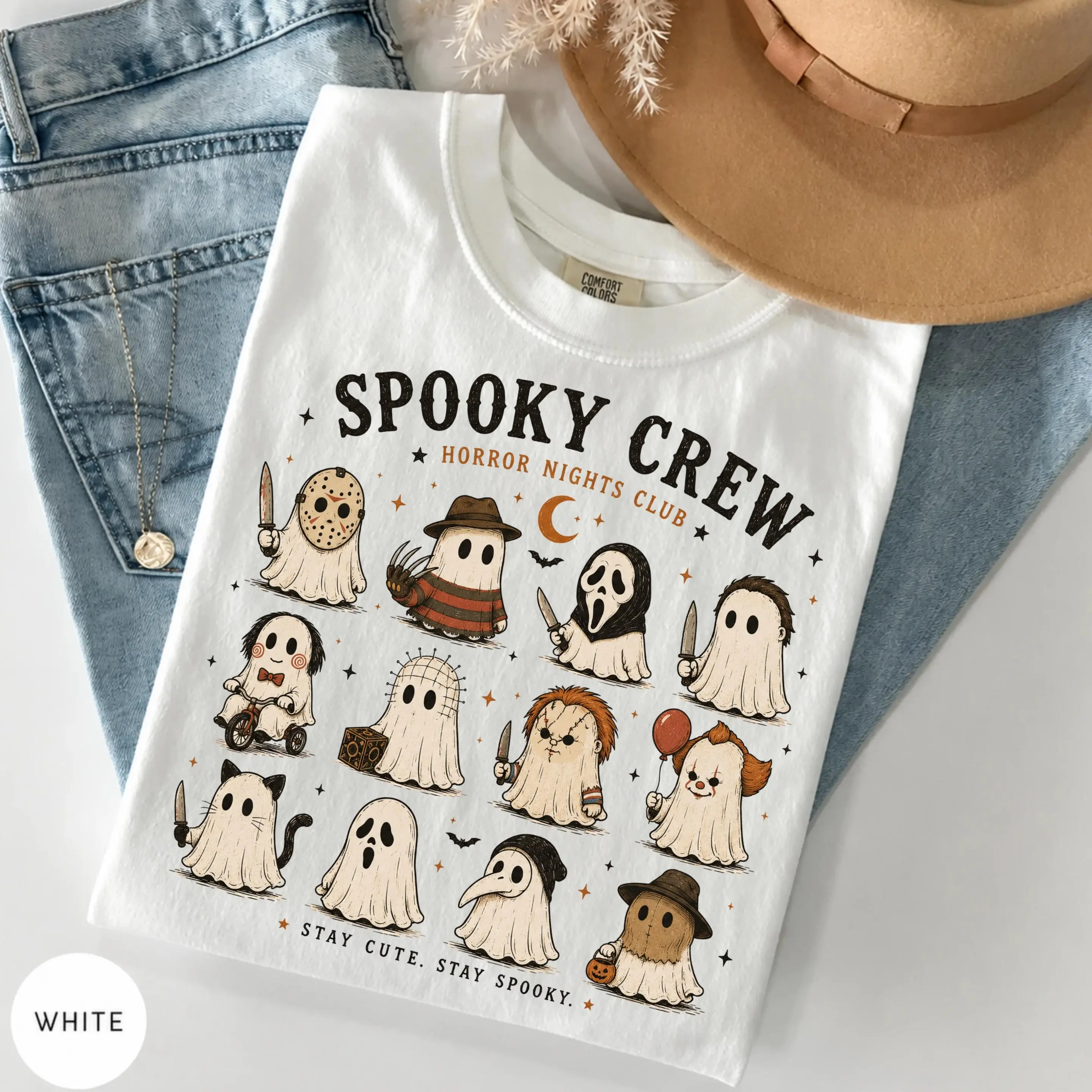 Comfort Colors Spooky Crew Shirt, Horror Nights Club Cute Ghost Funny Halloween Season Graphic Tee - photo 2