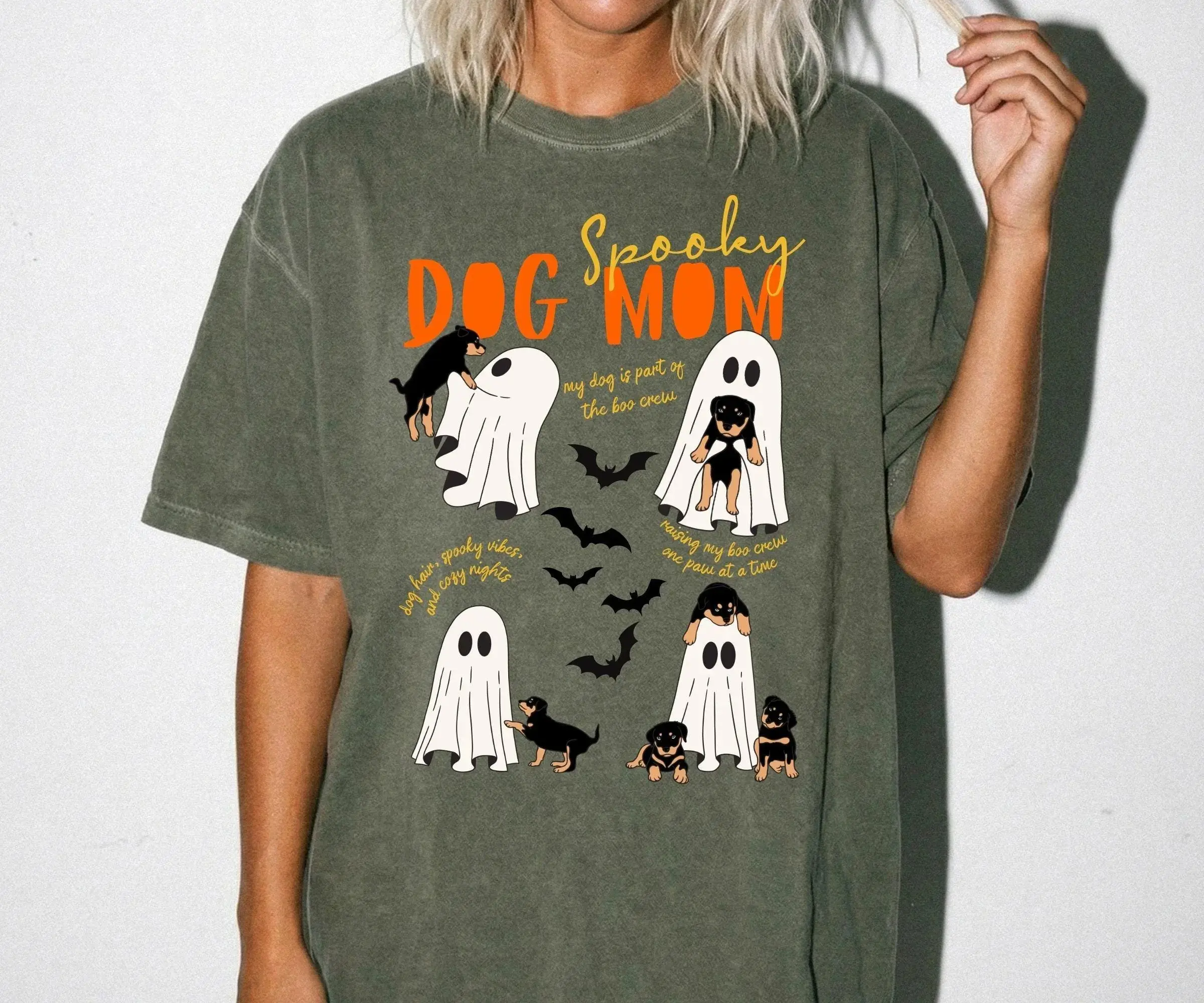 Comfort Colors Spooky Dog Mom Shirt, Cute Halloween Ghost Puppy Boo Crew Fall Pet Lover Womens Tee