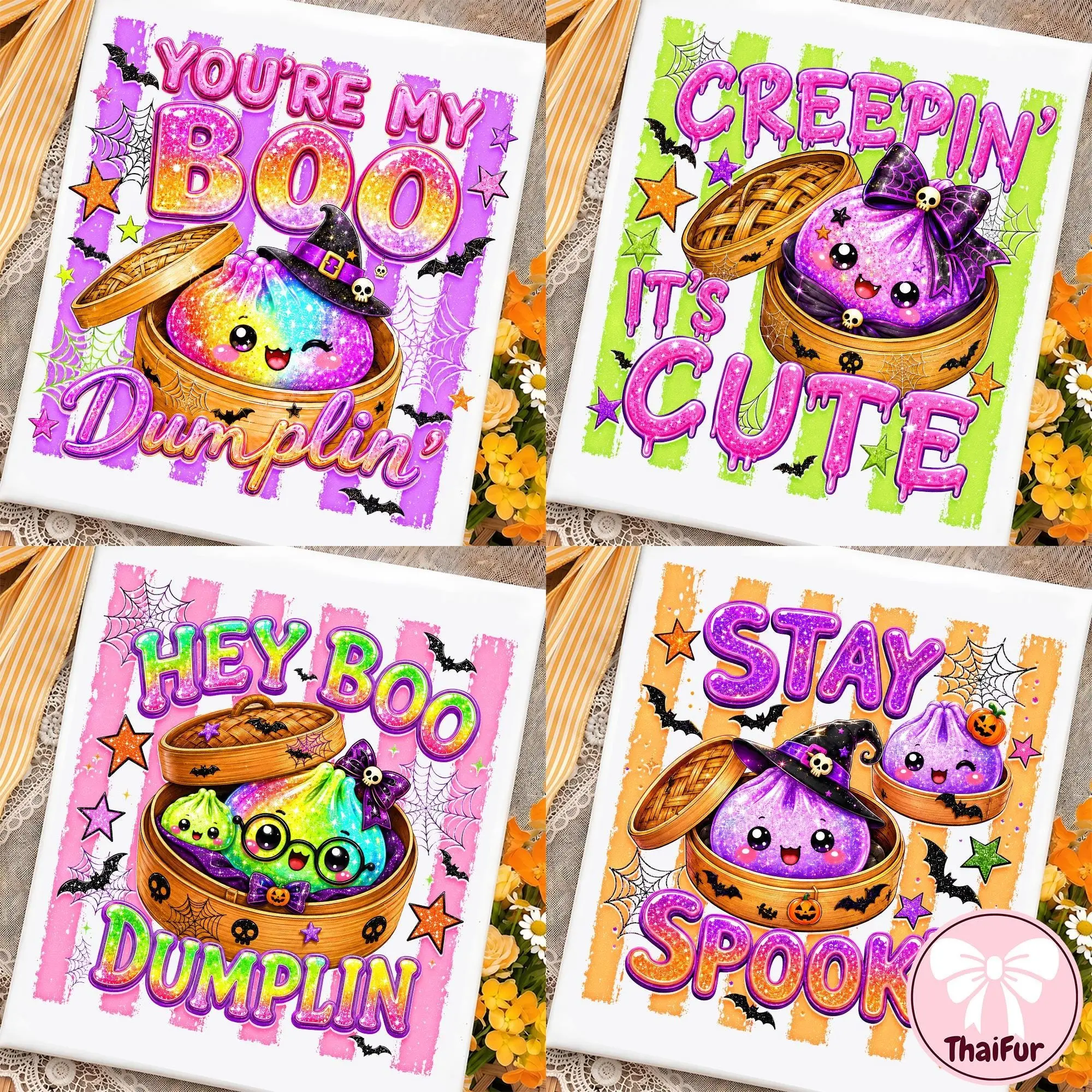 Comfort Colors Spooky Dumpling Shirt, Kawaii Cute Ghost Witch Glitter Halloween Womens Funny Graphic Tee