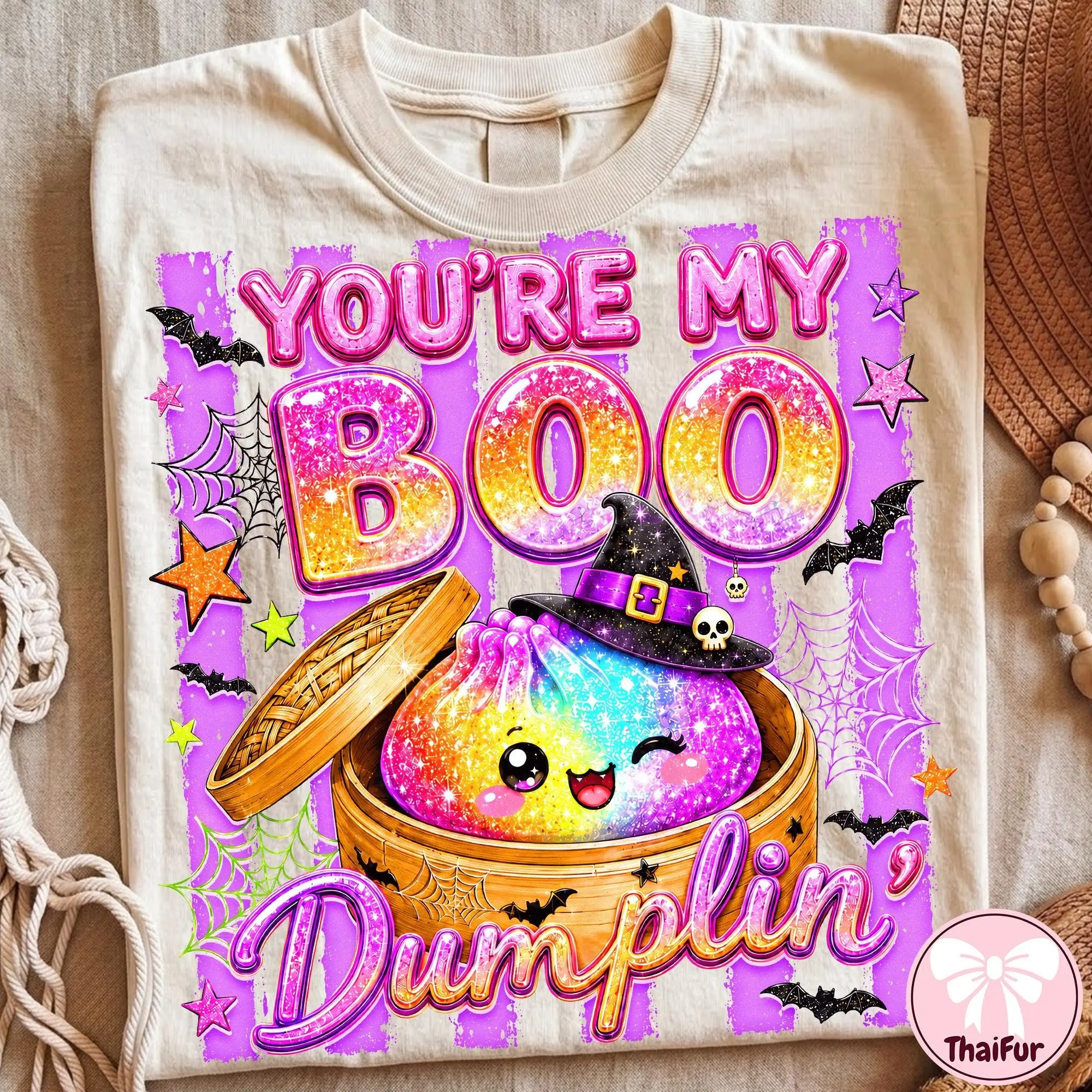 Comfort Colors Spooky Dumpling Shirt, Kawaii Cute Ghost Witch Glitter Halloween Womens Funny Graphic Tee - photo 3