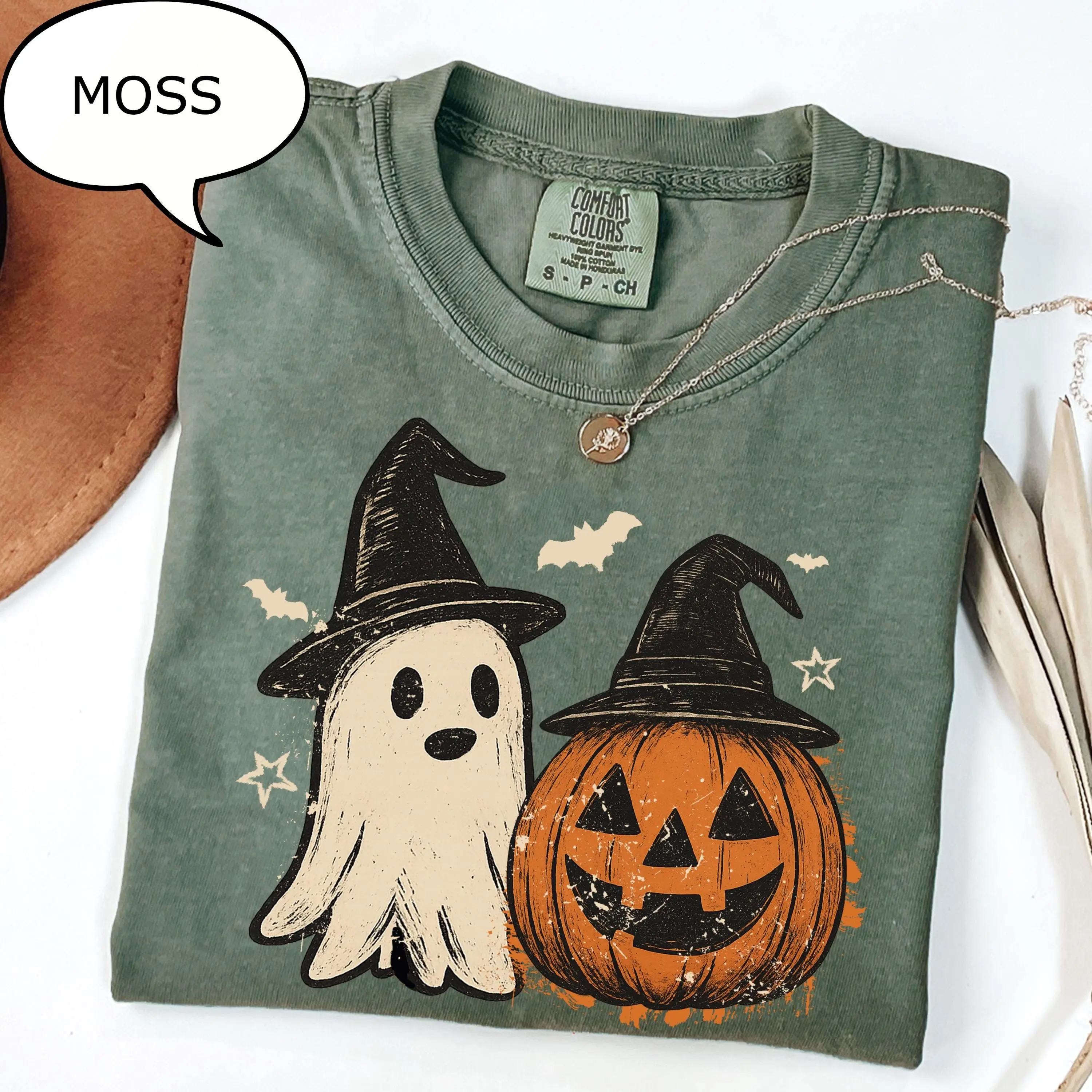Comfort Colors Spooky Ghost And Pumpkin T-Shirt, Halloween Season Graphic Tee, Cute Fall Gift - photo 2