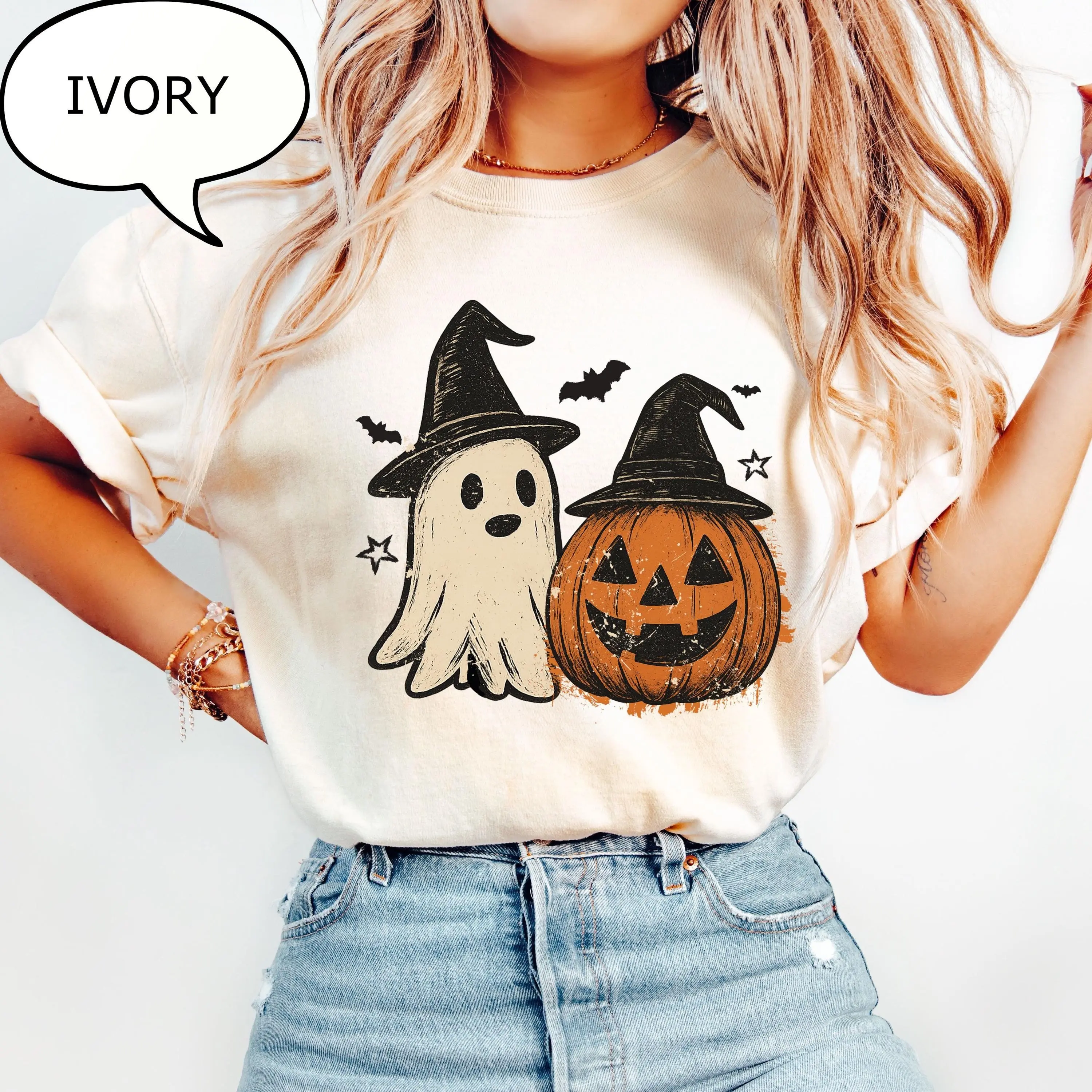 Comfort Colors Spooky Ghost And Pumpkin T-Shirt, Halloween Season Graphic Tee, Cute Fall Gift - photo 4