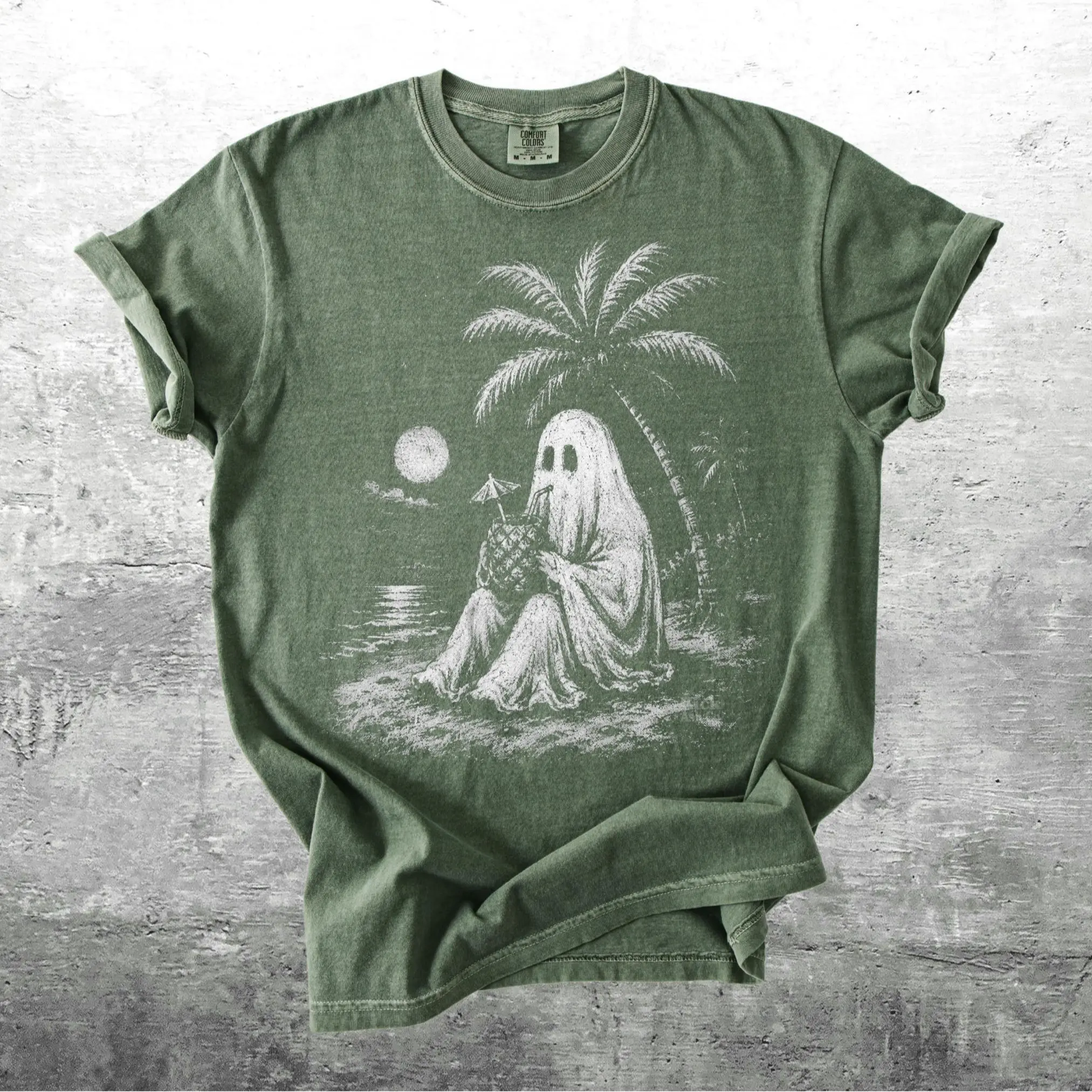 Comfort Colors Spooky Ghost Summerween Shirt, Retro Halloween Graphic Tee - photo 5