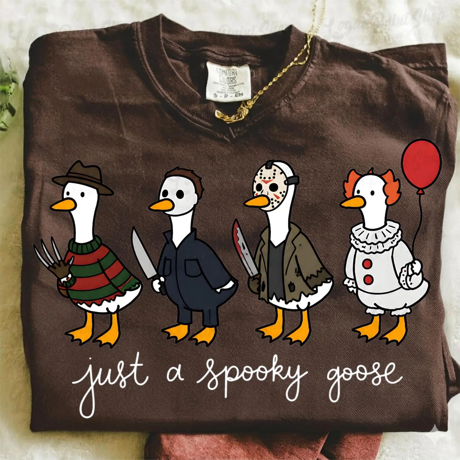 Comfort Colors Spooky Goose Shirt, Retro Funny Skeleton Halloween Graphic Tee, Trendy Fall Gift