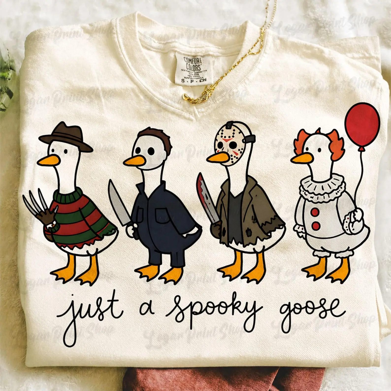 Comfort Colors Spooky Goose Shirt, Retro Funny Skeleton Halloween Graphic Tee, Trendy Fall Gift - photo 2