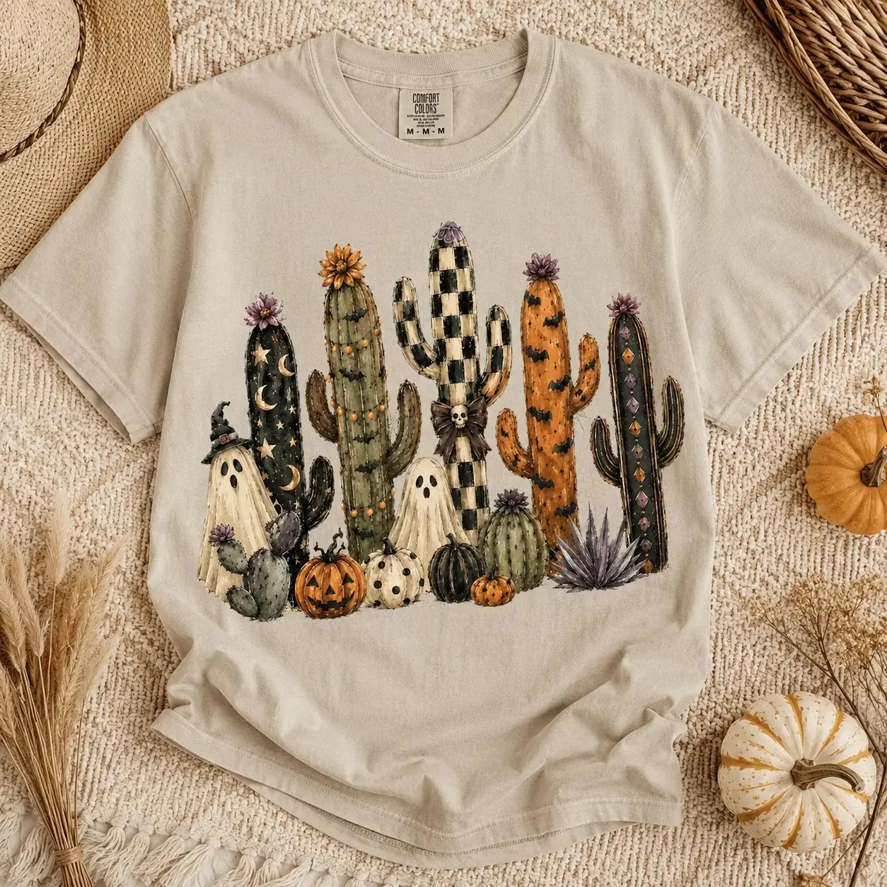 Comfort Colors Spooky Cacti Ghost Pumpkin Shirt, Vintage Western Autumn Halloween Tee, Cute Rustic Fall Festival Gift - photo 2