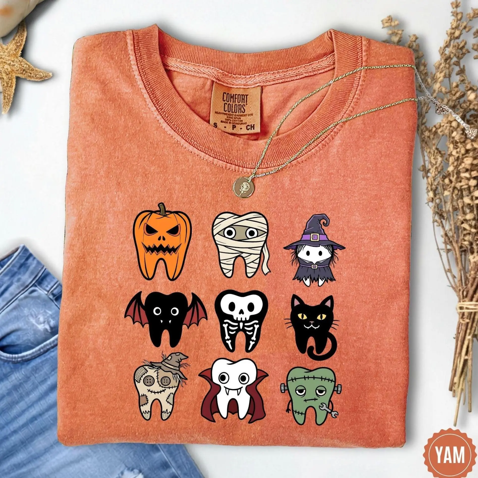 Comfort Colors Spooky Halloween Dentist Shirt, Dental Hygiene Graphic Tee