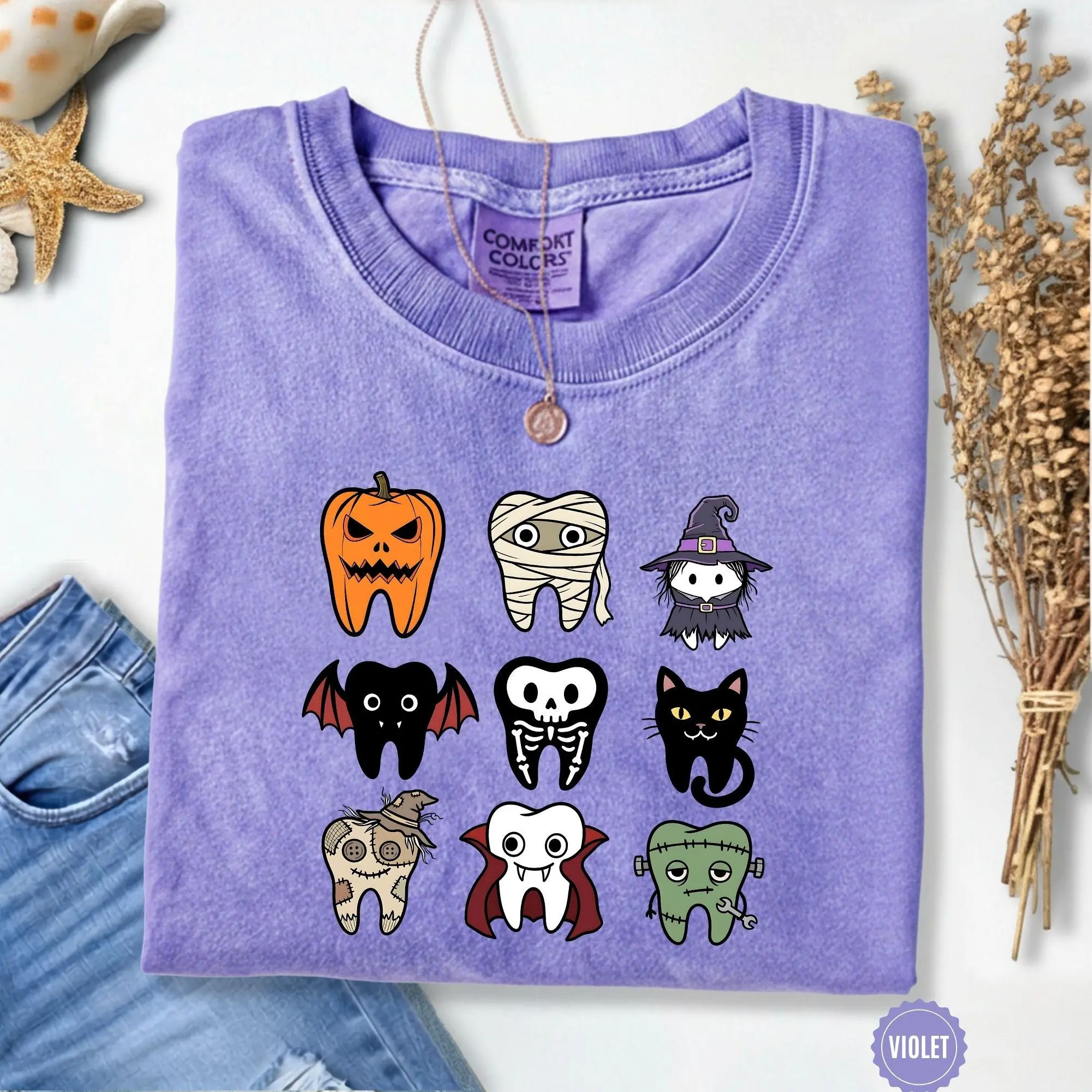 Comfort Colors Spooky Halloween Dentist Shirt, Dental Hygiene Graphic Tee - photo 2