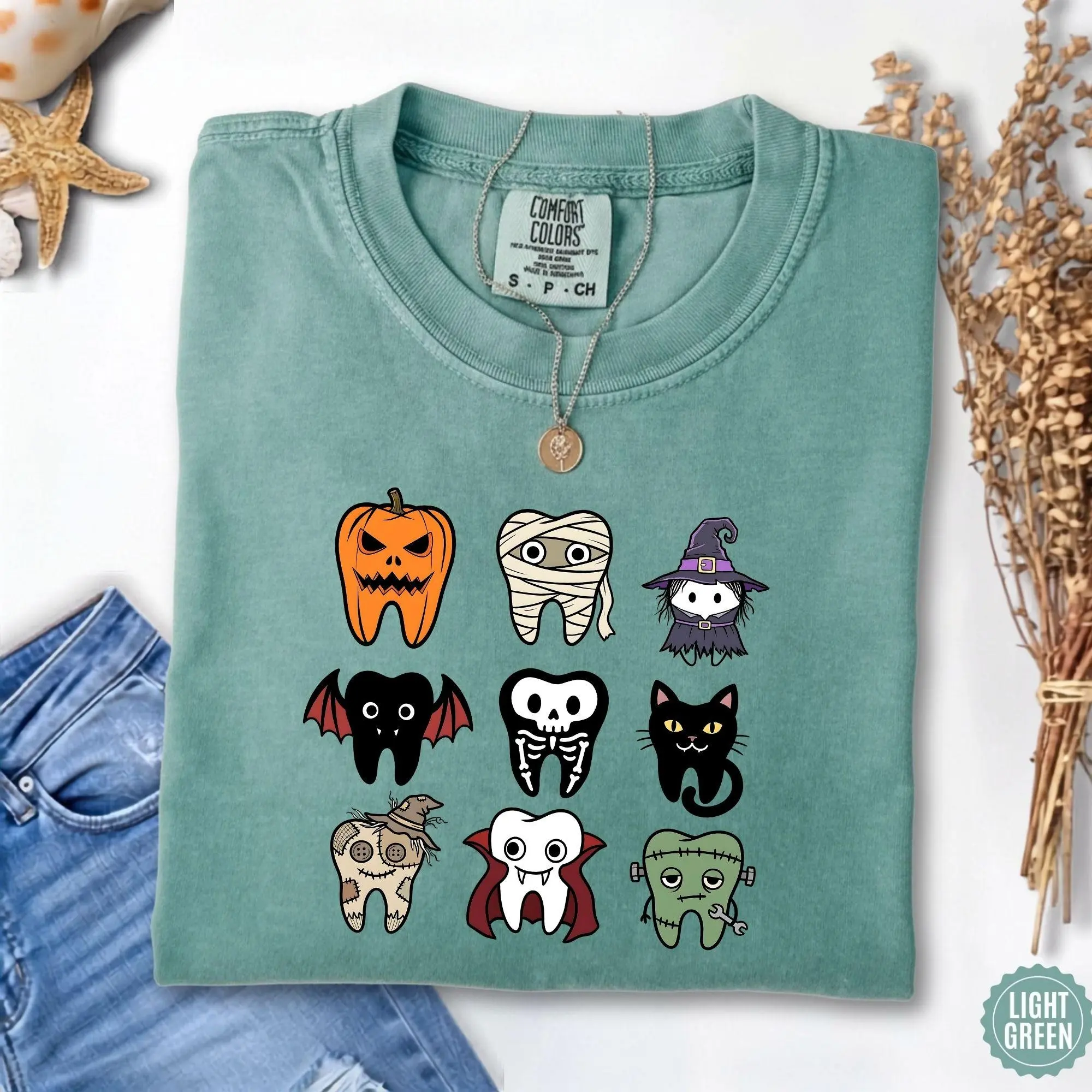 Comfort Colors Spooky Halloween Dentist Shirt, Dental Hygiene Graphic Tee - photo 3