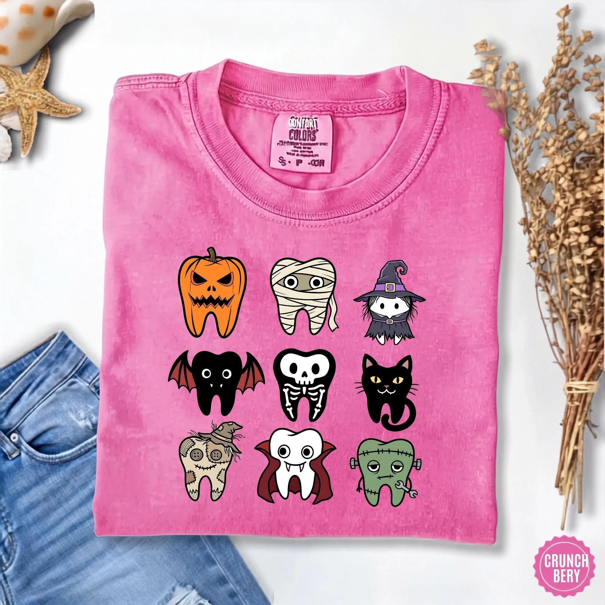 Comfort Colors Spooky Halloween Dentist Shirt, Dental Hygiene Graphic Tee - photo 4