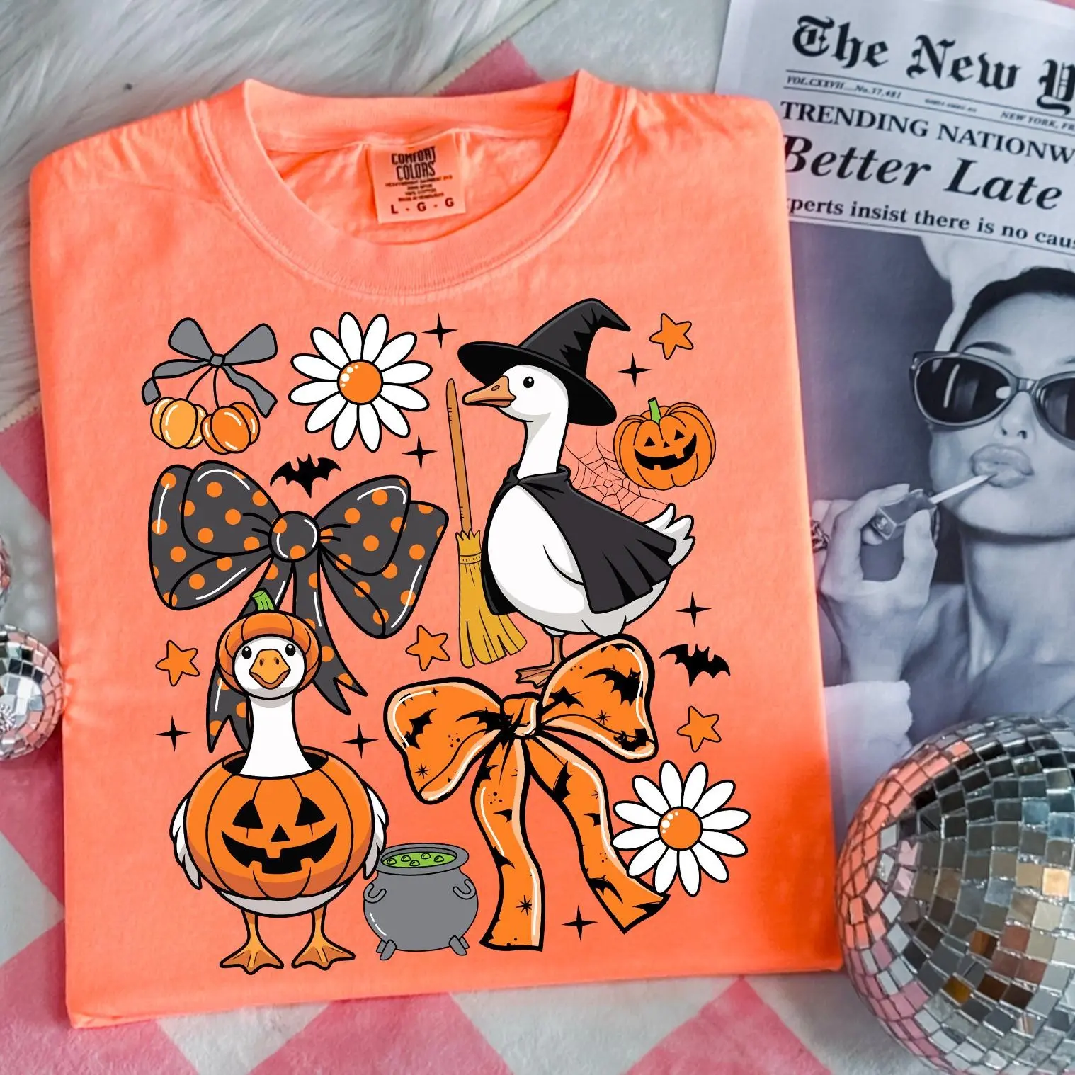 Comfort Colors Spooky Halloween Goose Shirt, Coquette Girly Fall Tee, Witchy Vibes Ghost Graphic Top - photo 3