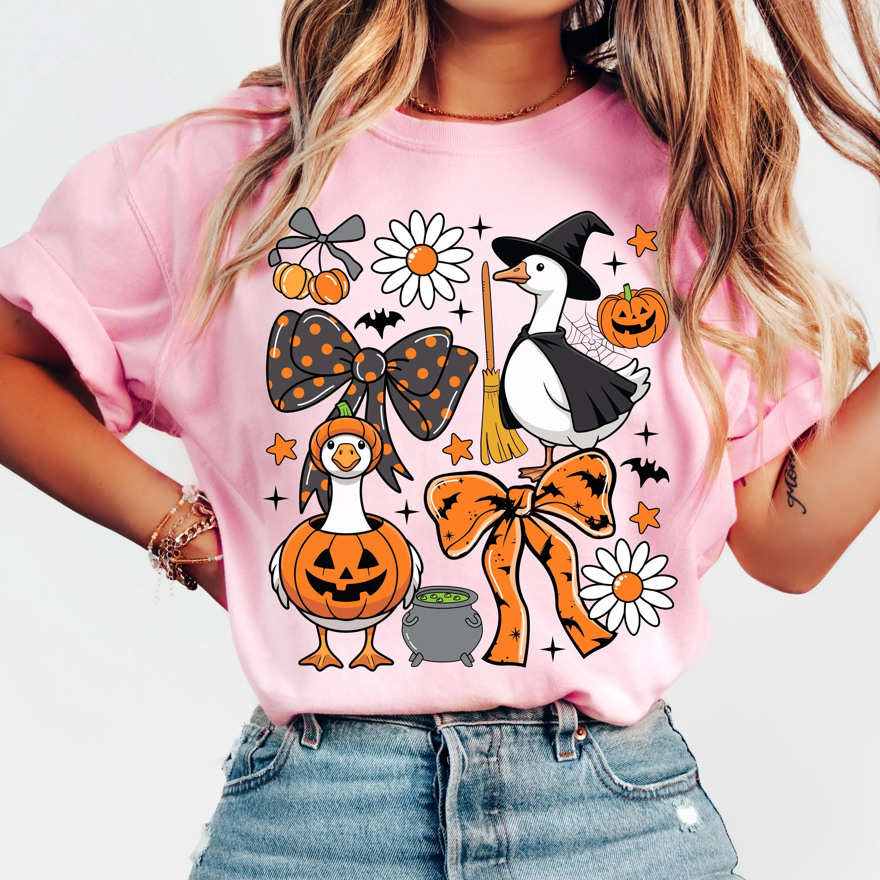 Comfort Colors Spooky Halloween Goose Shirt, Coquette Girly Fall Tee, Witchy Vibes Ghost Graphic Top - photo 4