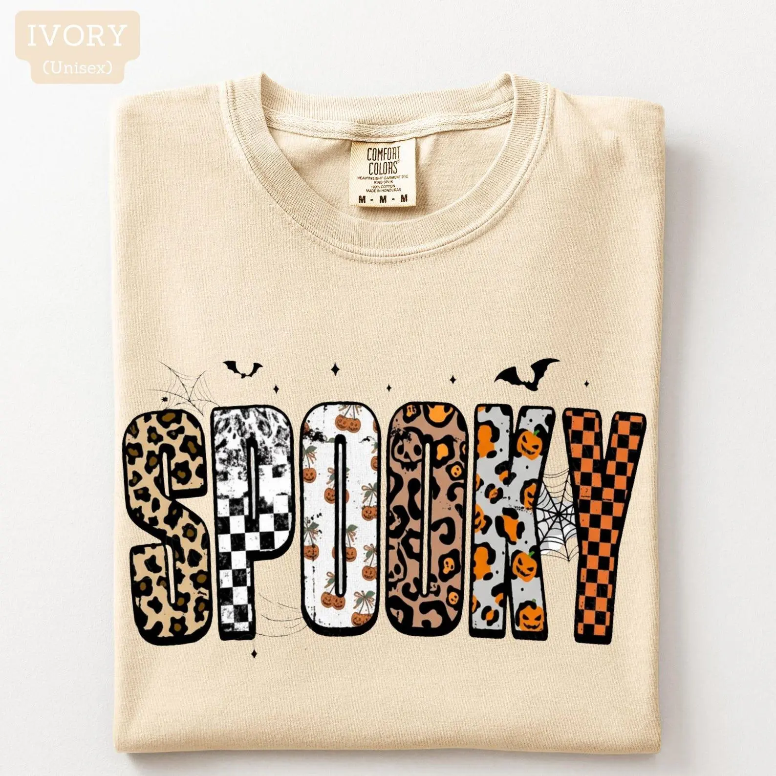 Comfort Colors Spooky Halloween Shirt, Retro Fall Leopard Checkered Graphic Tee, Season Gift