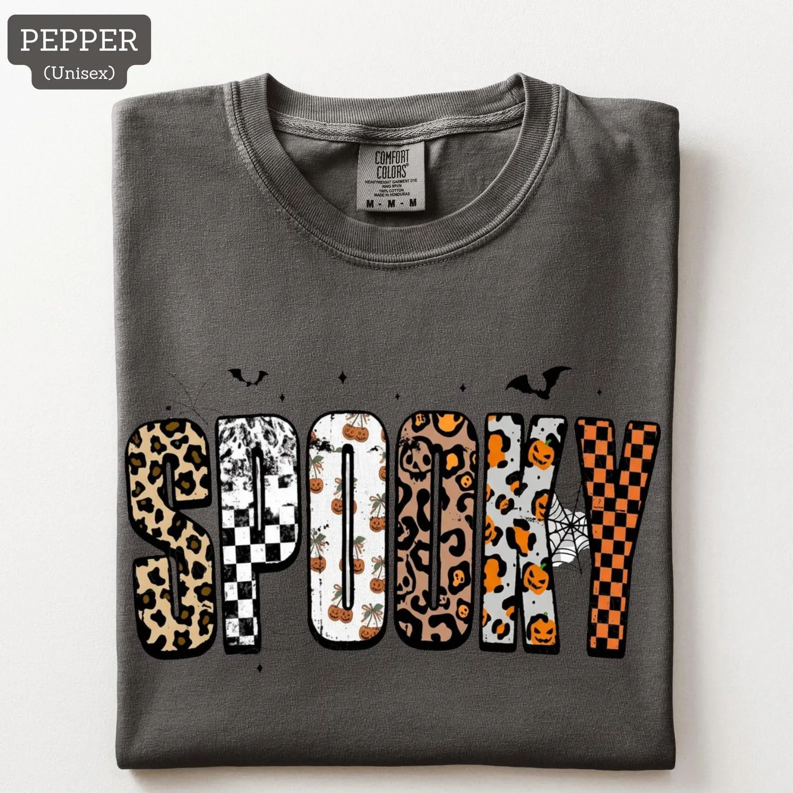 Comfort Colors Spooky Halloween Shirt, Retro Fall Leopard Checkered Graphic Tee, Season Gift - photo 2