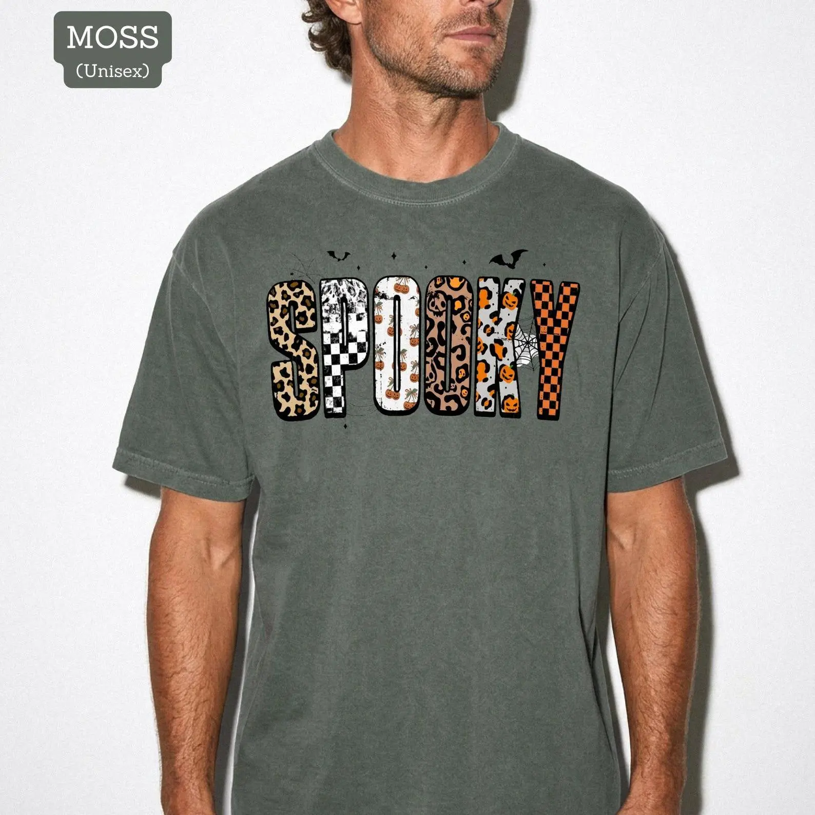 Comfort Colors Spooky Halloween Shirt, Retro Fall Leopard Checkered Graphic Tee, Season Gift - photo 4