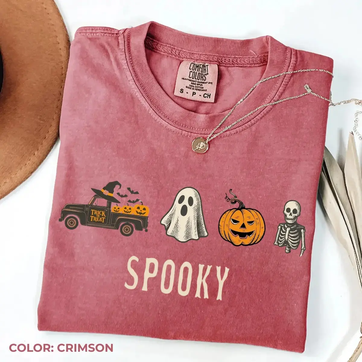 Comfort Colors Spooky Halloween Truck Shirt, Cute Ghost Pumpkin Skeleton Girly Fall Graphic Tee for Women - photo 5