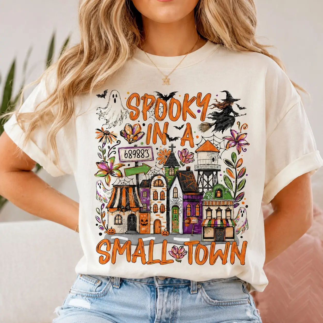 Comfort Colors Spooky in a Small Town Ghost Witch Ladies Vintage Shirts Halloween Party