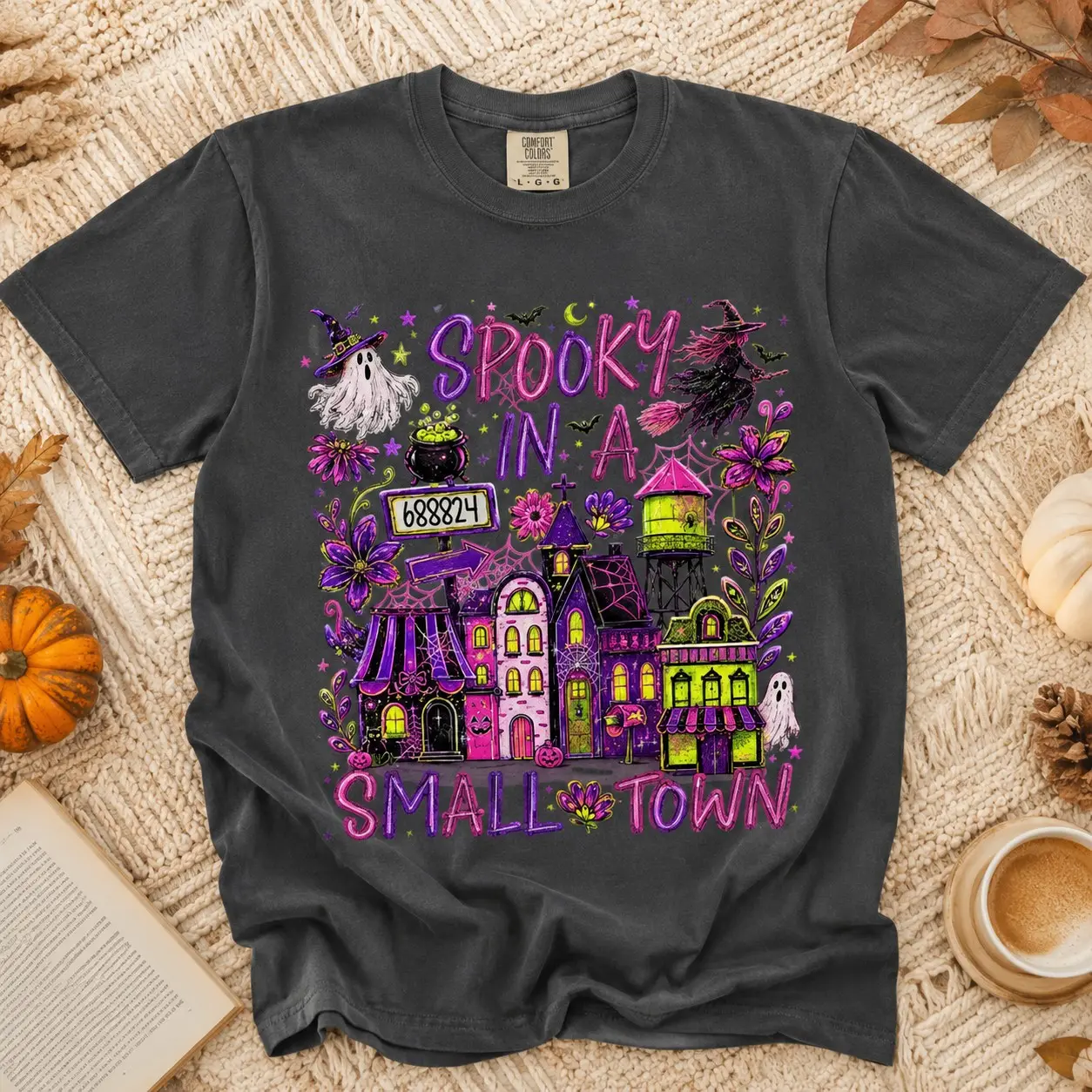 Comfort Colors Spooky in a Small Town Custom Zipcode Ghost Shirt, Vintage Retro Haunted Village Halloween October Tee - photo 2