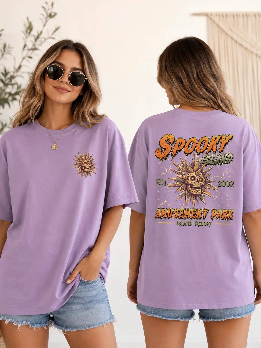 Comfort Colors Spooky Island Shirt, Retro Skull Halloween Vintage 90s Horror Unisex Graphic Tee - photo 2
