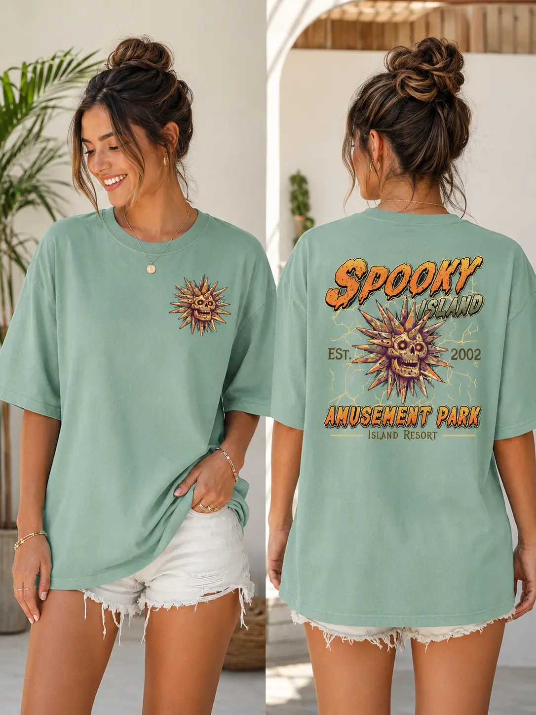 Comfort Colors Spooky Island Shirt, Retro Skull Halloween Vintage 90s Horror Unisex Graphic Tee - photo 3