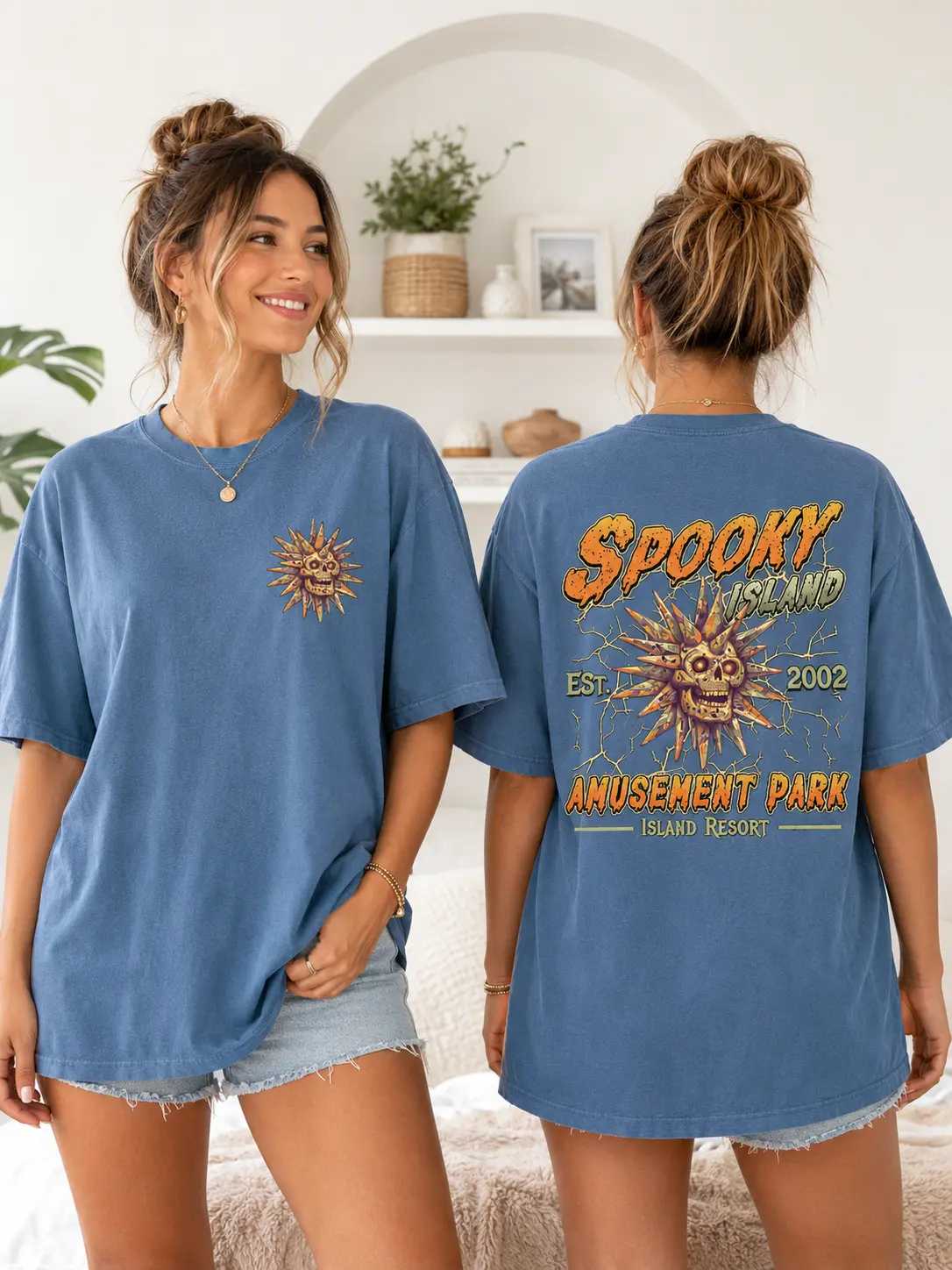 Comfort Colors Spooky Island Shirt, Retro Skull Halloween Vintage 90s Horror Unisex Graphic Tee - photo 4