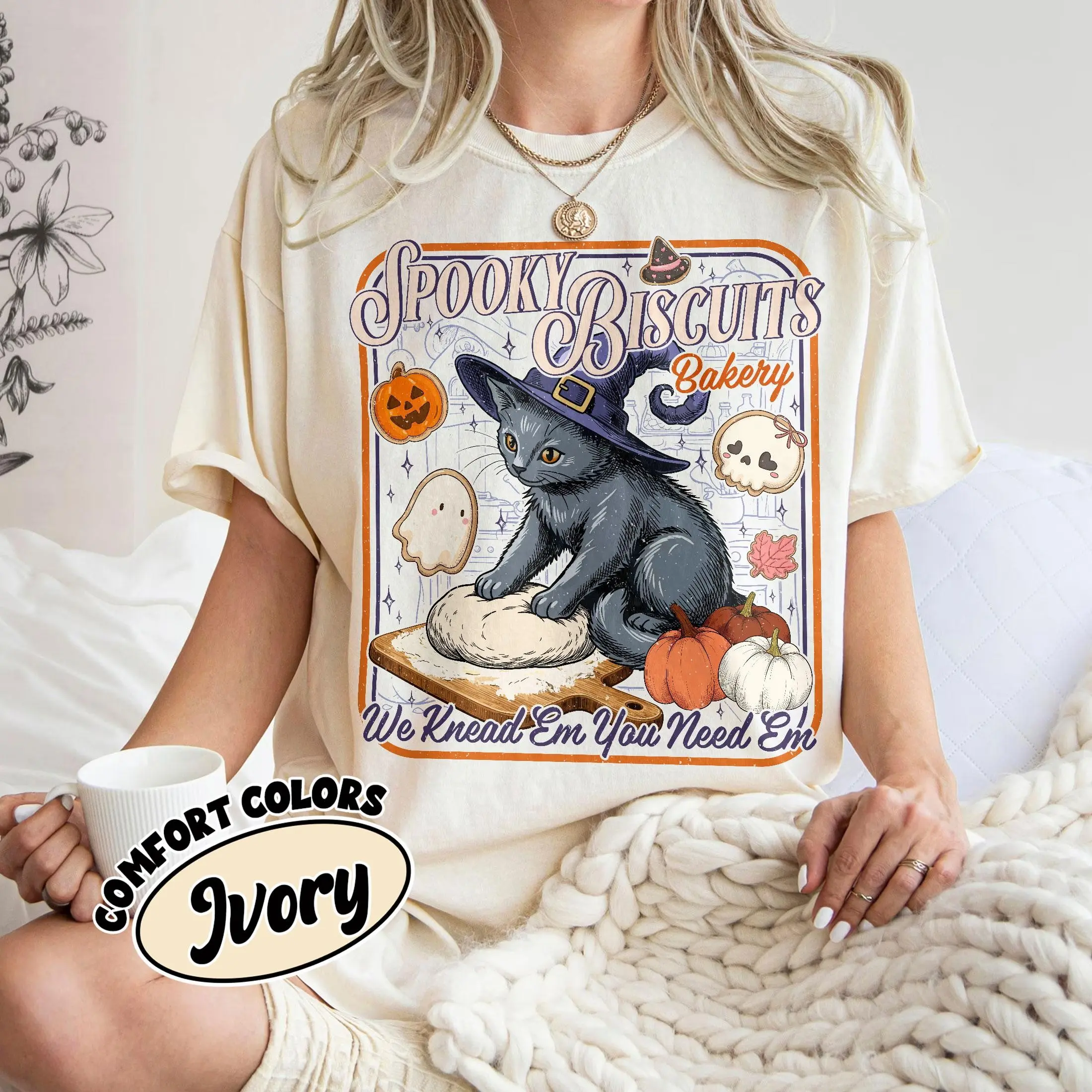 Comfort Colors Spooky Kitty Biscuits Bakery Shirt, Funny Black Cat Halloween Graphic Tee for Baking Lovers - photo 2