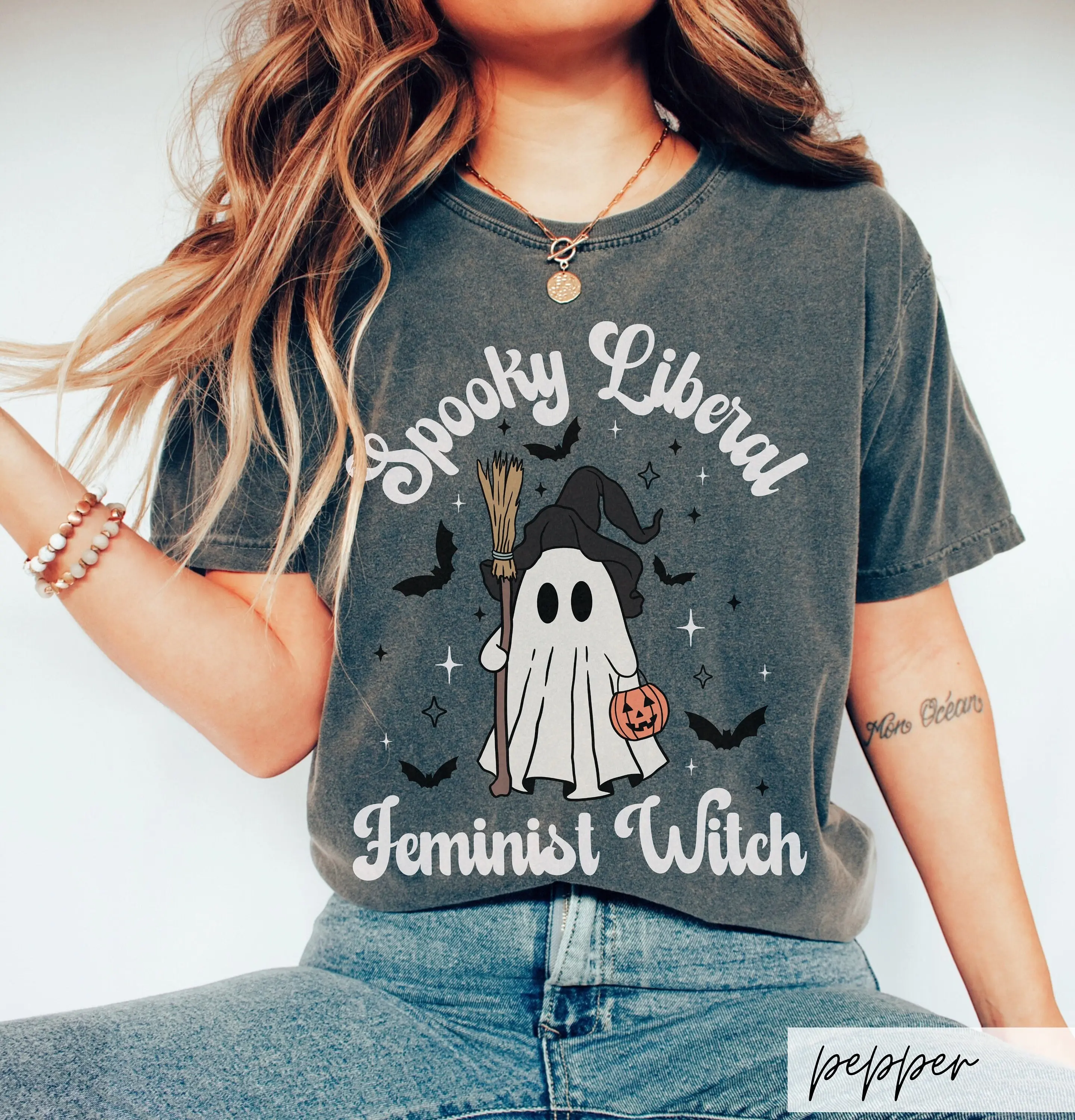 Comfort Colors Spooky Liberal Feminist Witch T-Shirt - photo 1