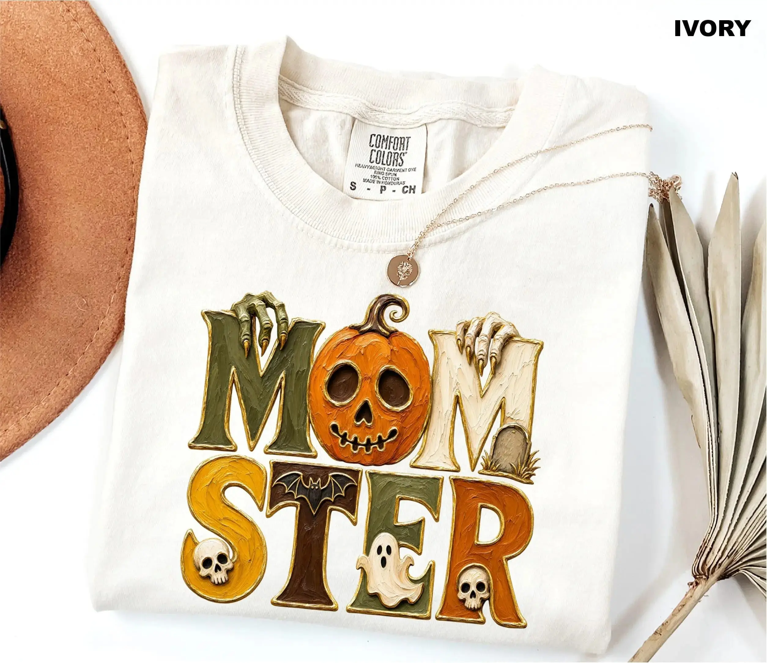 Comfort Colors Spooky Mom Shirt, Vintage Halloween Mama Ghost Pumpkin Retro Fall Tee for Women