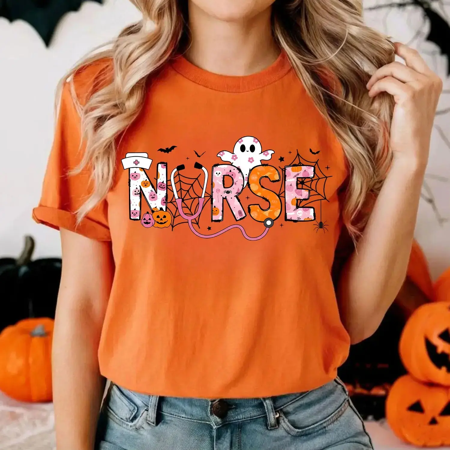 Comfort Colors Spooky Nurse Halloween Shirt, Cute Nursing Graphic Tee, Soft Cotton Fall Gift for Women - photo 1