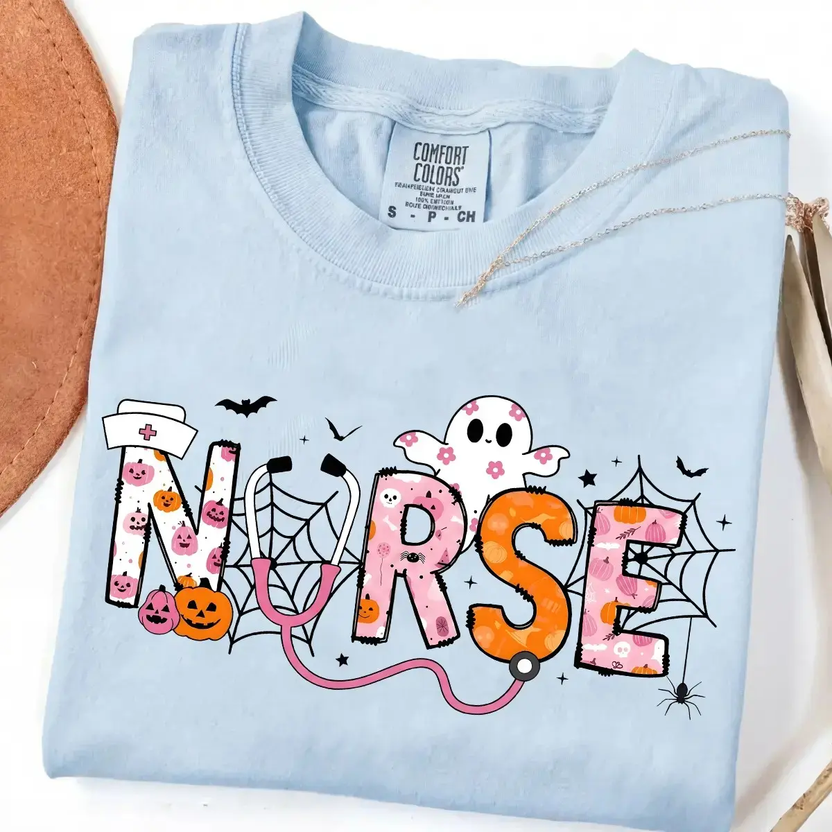 Comfort Colors Spooky Nurse Halloween Shirt, Cute Nursing Graphic Tee, Soft Cotton Fall Gift for Women - photo 2