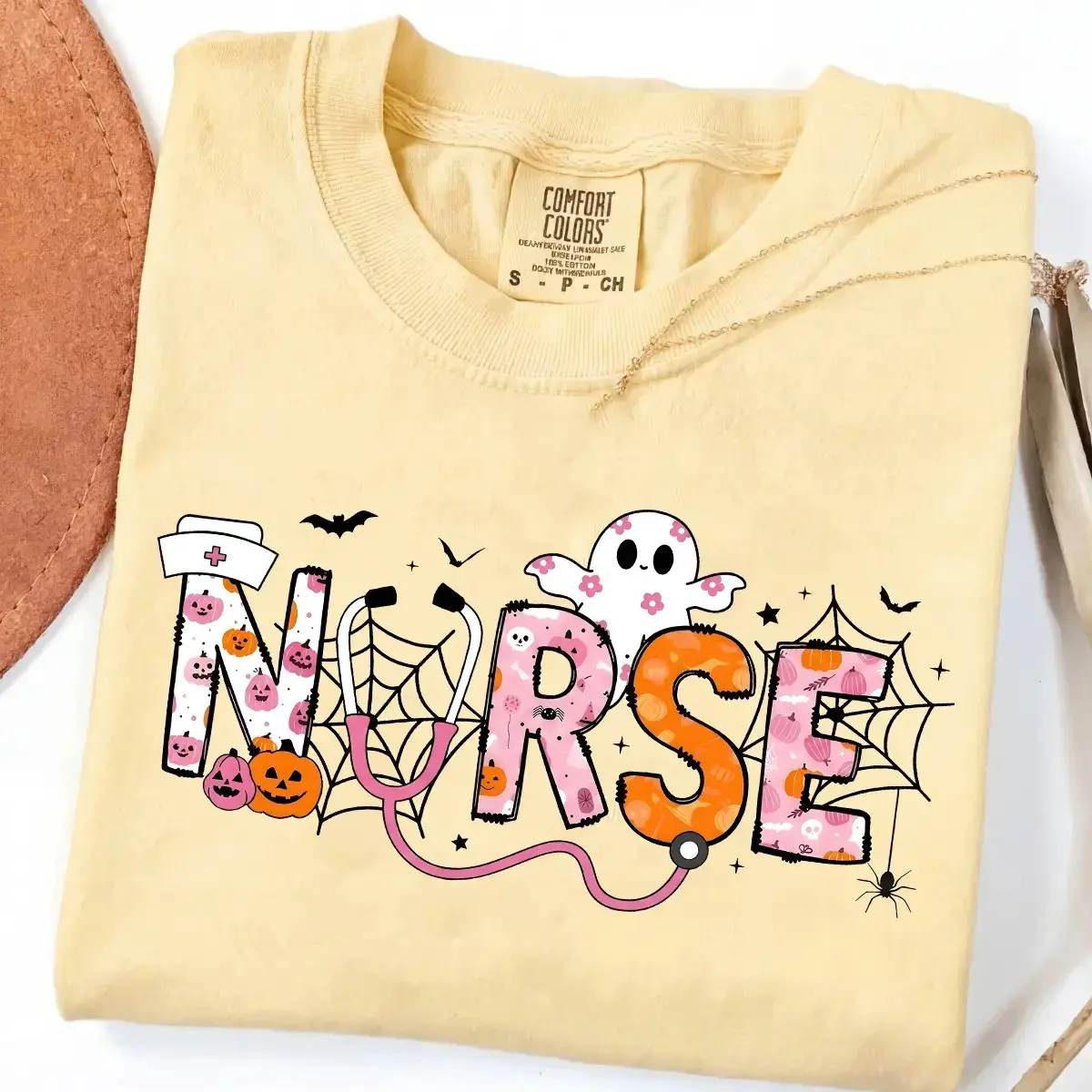 Comfort Colors Spooky Nurse Halloween Shirt, Cute Nursing Graphic Tee, Soft Cotton Fall Gift for Women - photo 3