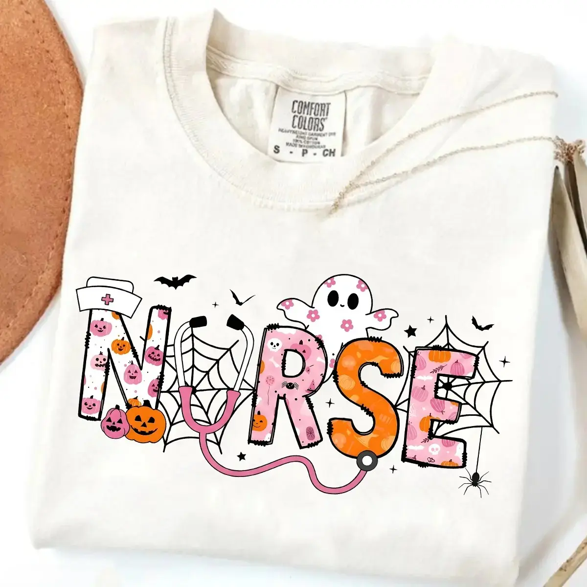 Comfort Colors Spooky Nurse Halloween Shirt, Cute Nursing Graphic Tee, Soft Cotton Fall Gift for Women - photo 4