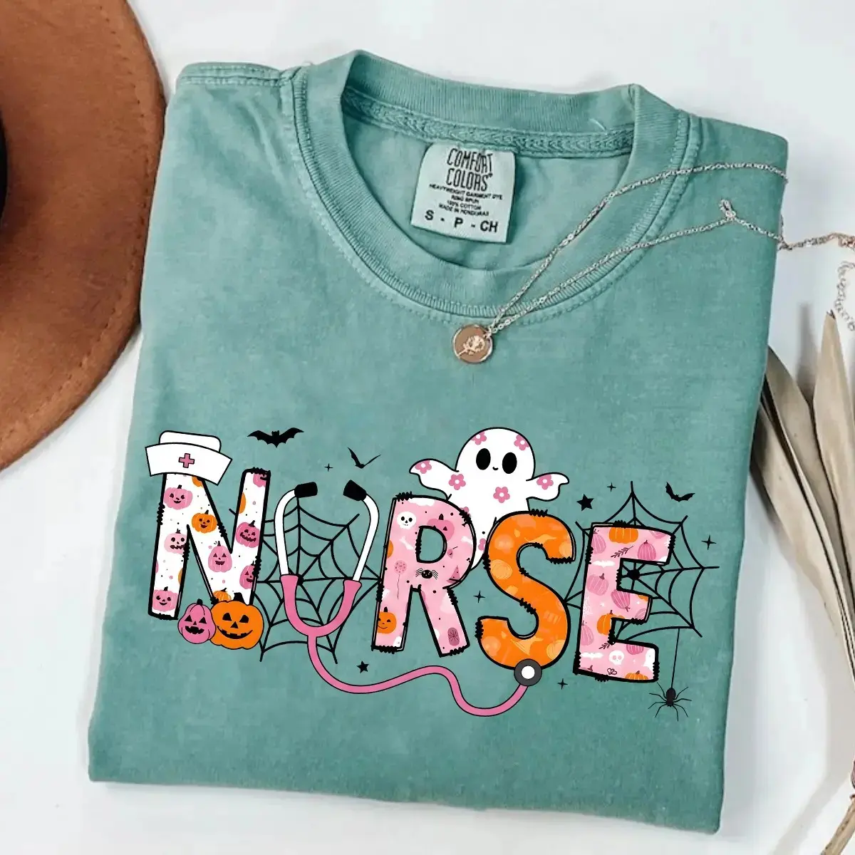 Comfort Colors Spooky Nurse Halloween Shirt, Cute Nursing Graphic Tee, Soft Cotton Fall Gift for Women - photo 5