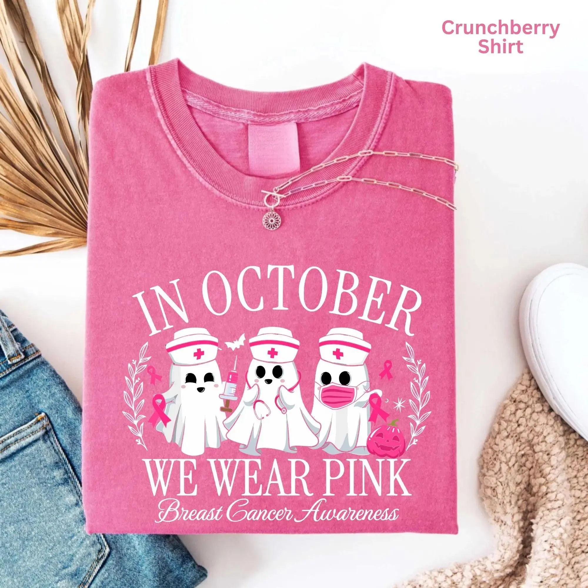 Comfort Colors Spooky Nurse Shirt, Cancer Team Crew Halloween Gift, October Pink Support Awareness Tee