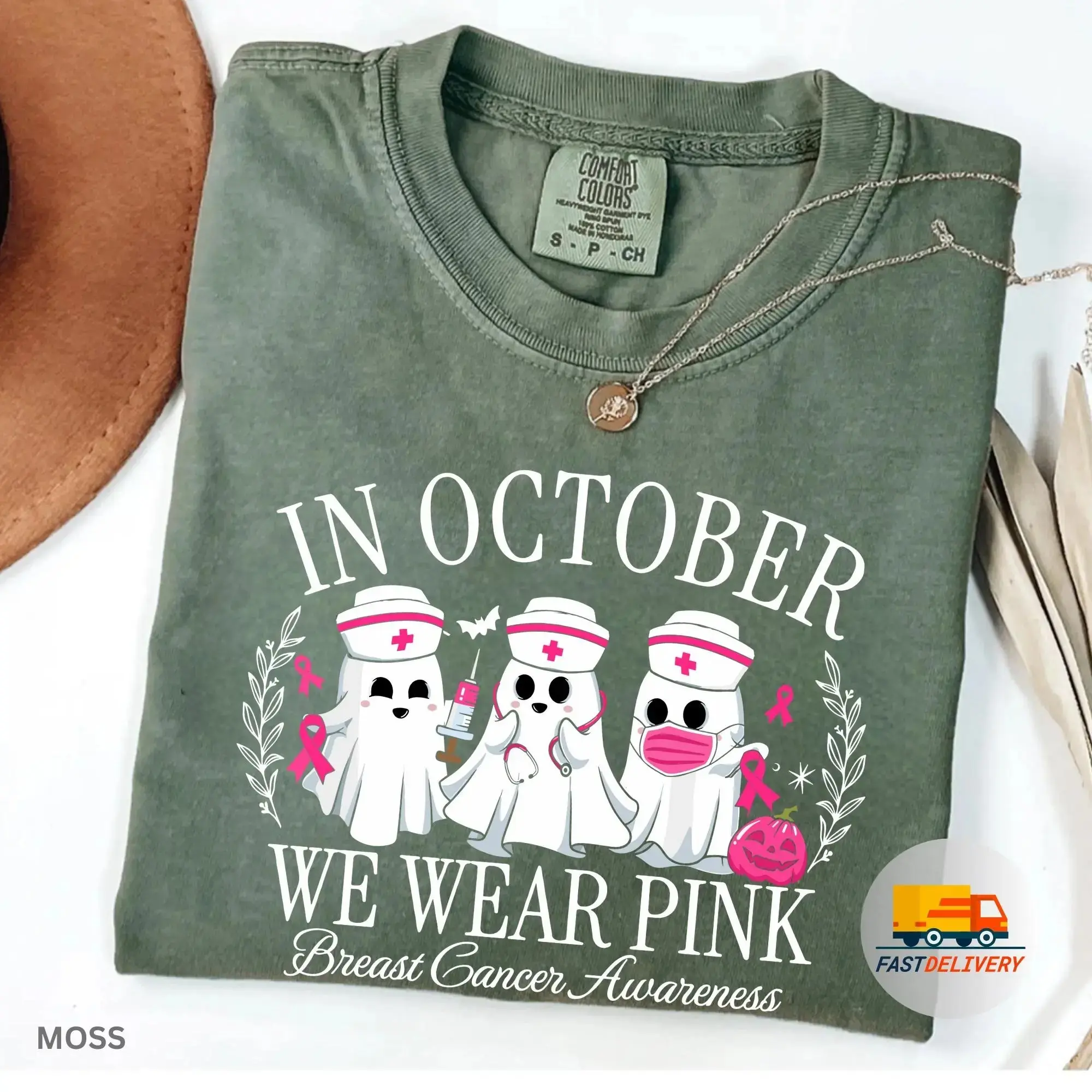 Comfort Colors Spooky Nurse Shirt, Cancer Team Crew Halloween Gift, October Pink Support Awareness Tee - photo 3