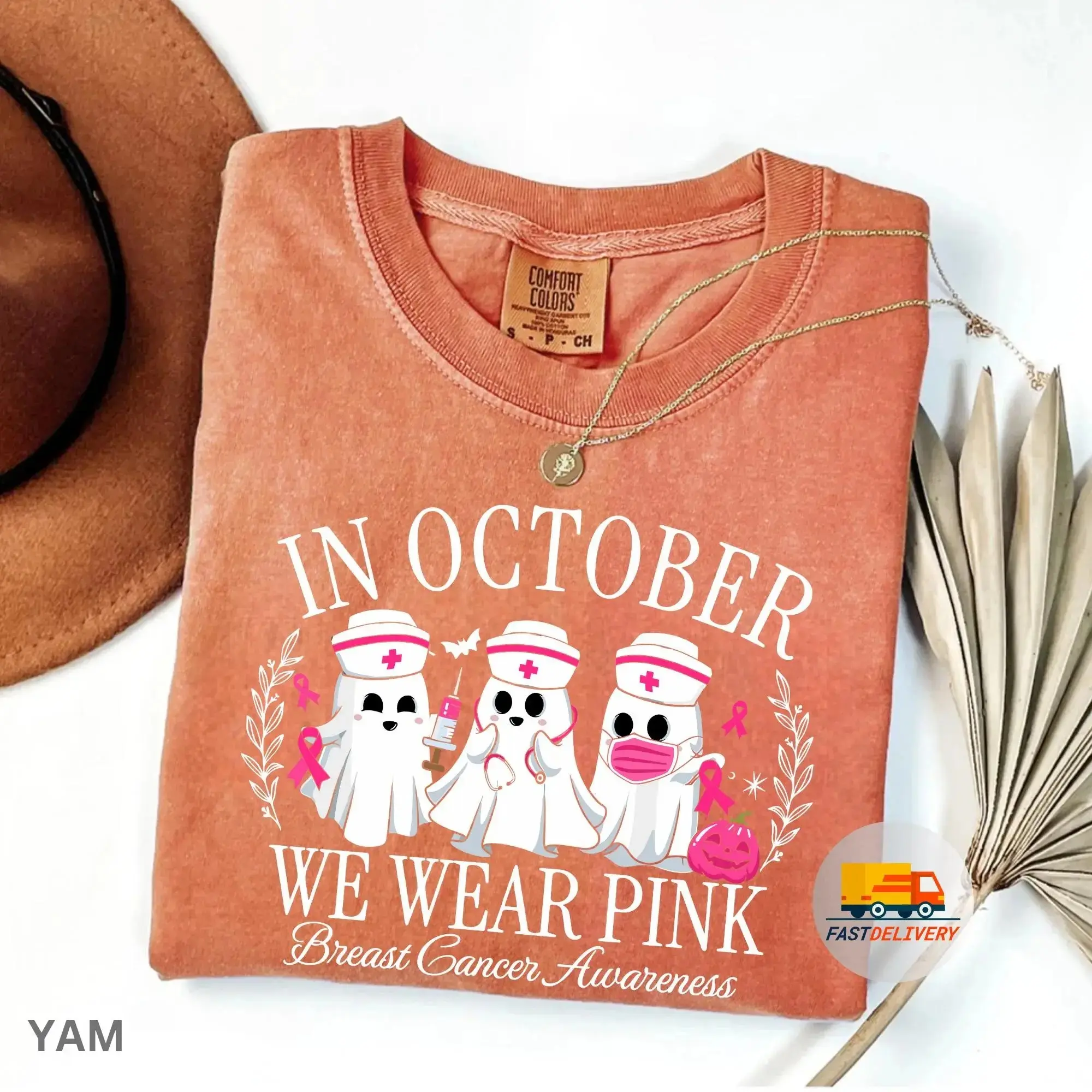 Comfort Colors Spooky Nurse Shirt, Cancer Team Crew Halloween Gift, October Pink Support Awareness Tee - photo 4