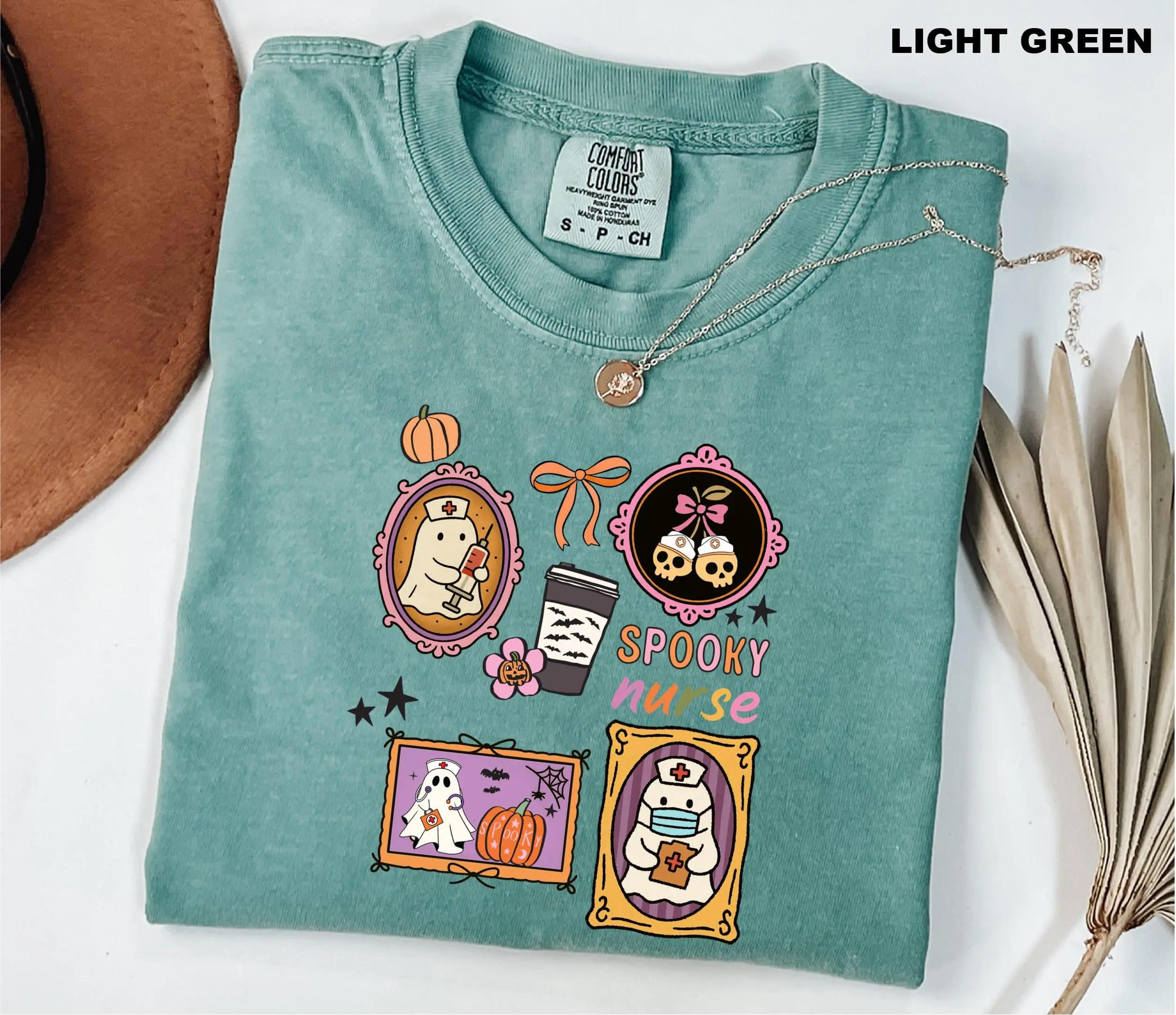 Comfort Colors Spooky Nurse Shirt, Cute Coquette Ghost Halloween RN Sweatshirt Healthcare Gift - photo 1